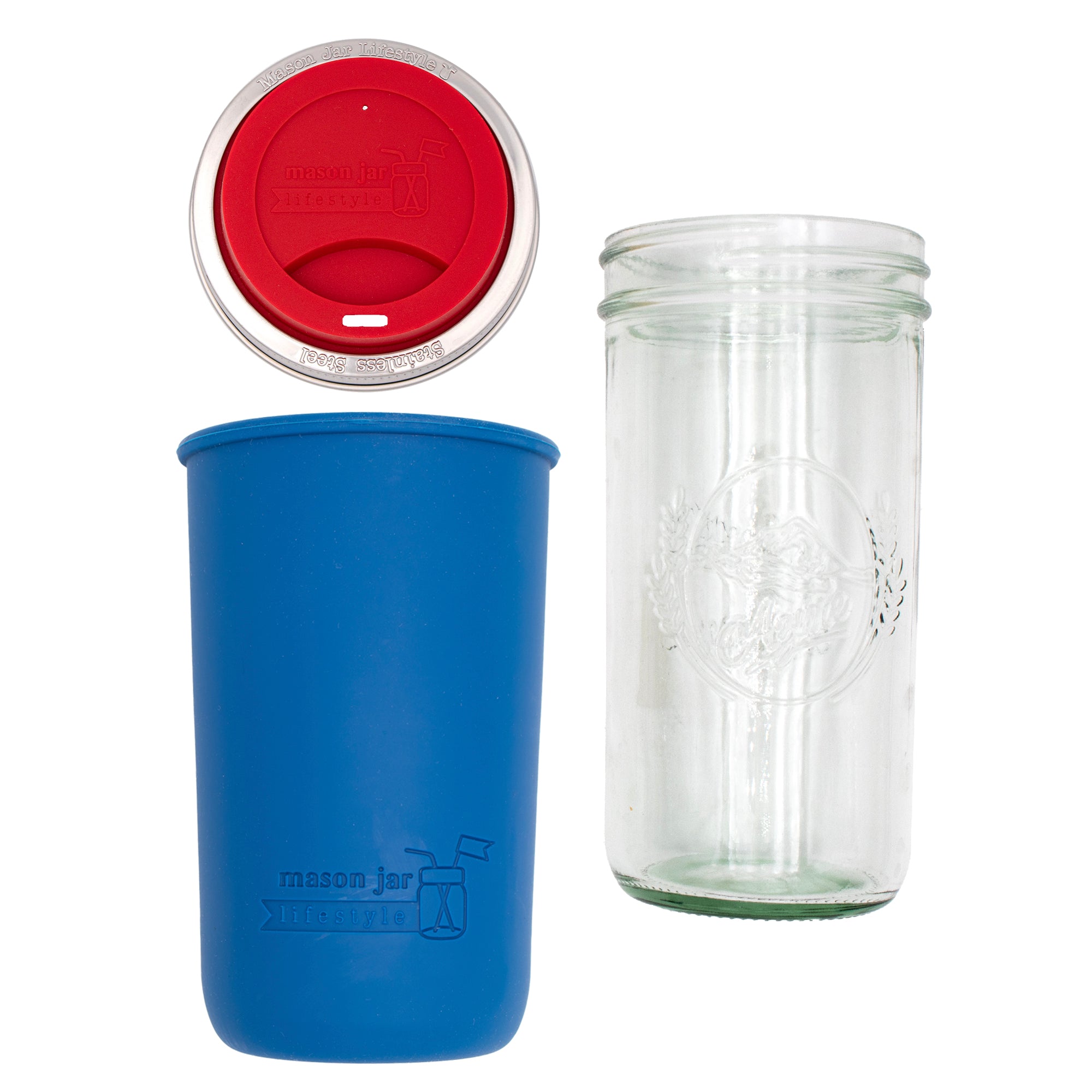 Mason Jar Lifestyle 24oz Pint & Half Glass Water Bottle Travel Tumbler with Silicone Sleeve & Drinking Lid