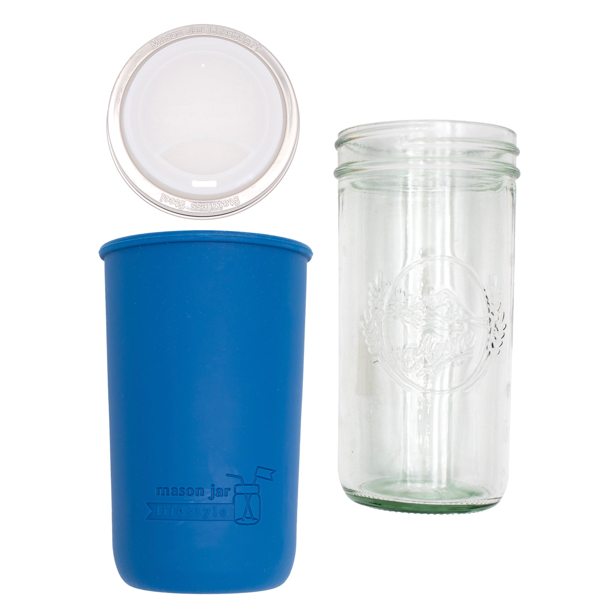 Mason Jar Lifestyle 24oz Pint & Half Glass Water Bottle Travel Tumbler with Silicone Sleeve & Drinking Lid