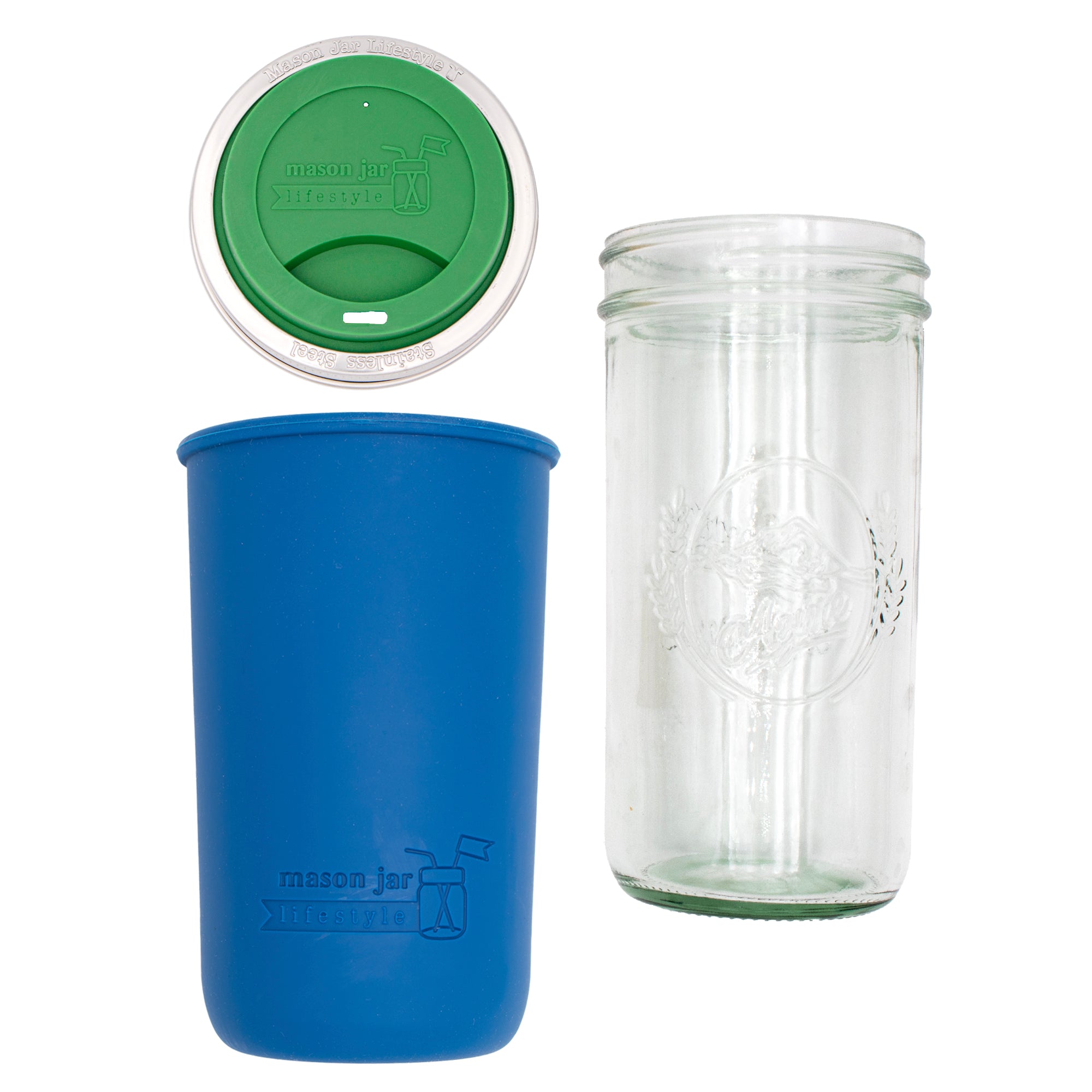 Mason Jar Lifestyle 24oz Pint & Half Glass Water Bottle Travel Tumbler with Silicone Sleeve & Drinking Lid