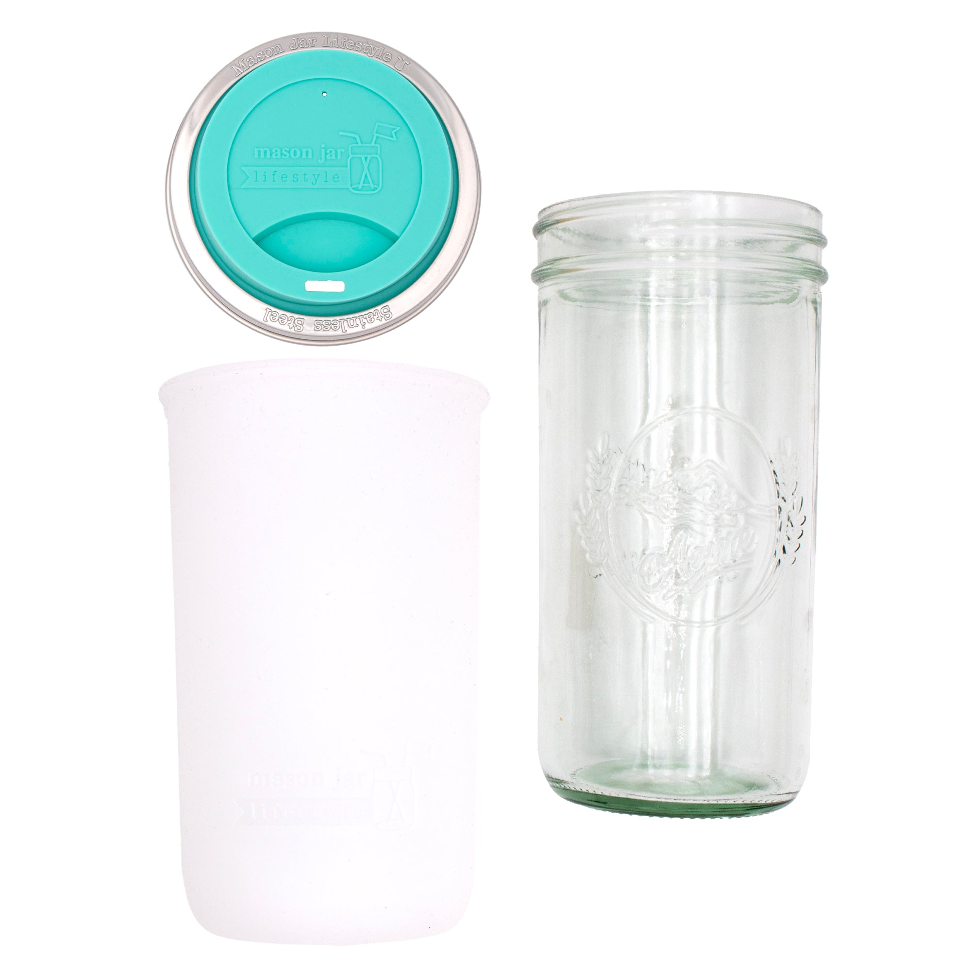 Mason Jar Lifestyle 24oz Pint & Half Glass Water Bottle Travel Tumbler with Silicone Sleeve & Drinking Lid