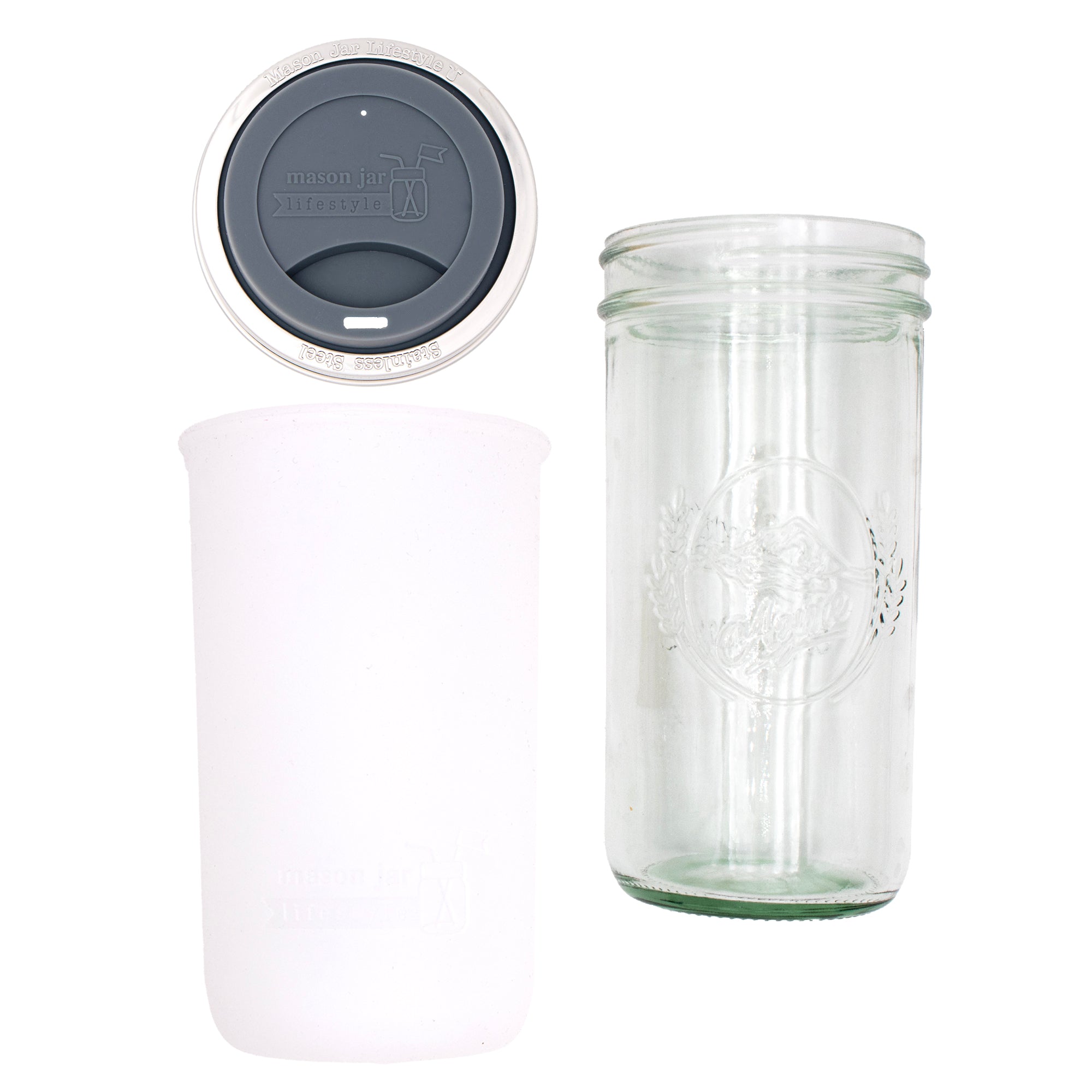 Mason Jar Lifestyle 24oz Pint & Half Glass Water Bottle Travel Tumbler with Silicone Sleeve & Drinking Lid