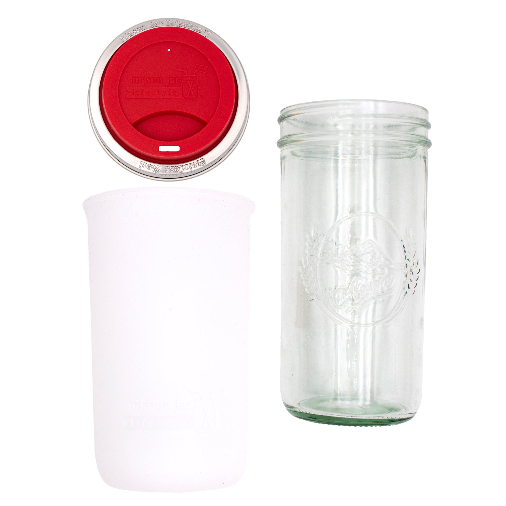 Mason Jar Lifestyle 24oz Pint & Half Glass Water Bottle Travel Tumbler with Silicone Sleeve & Drinking Lid