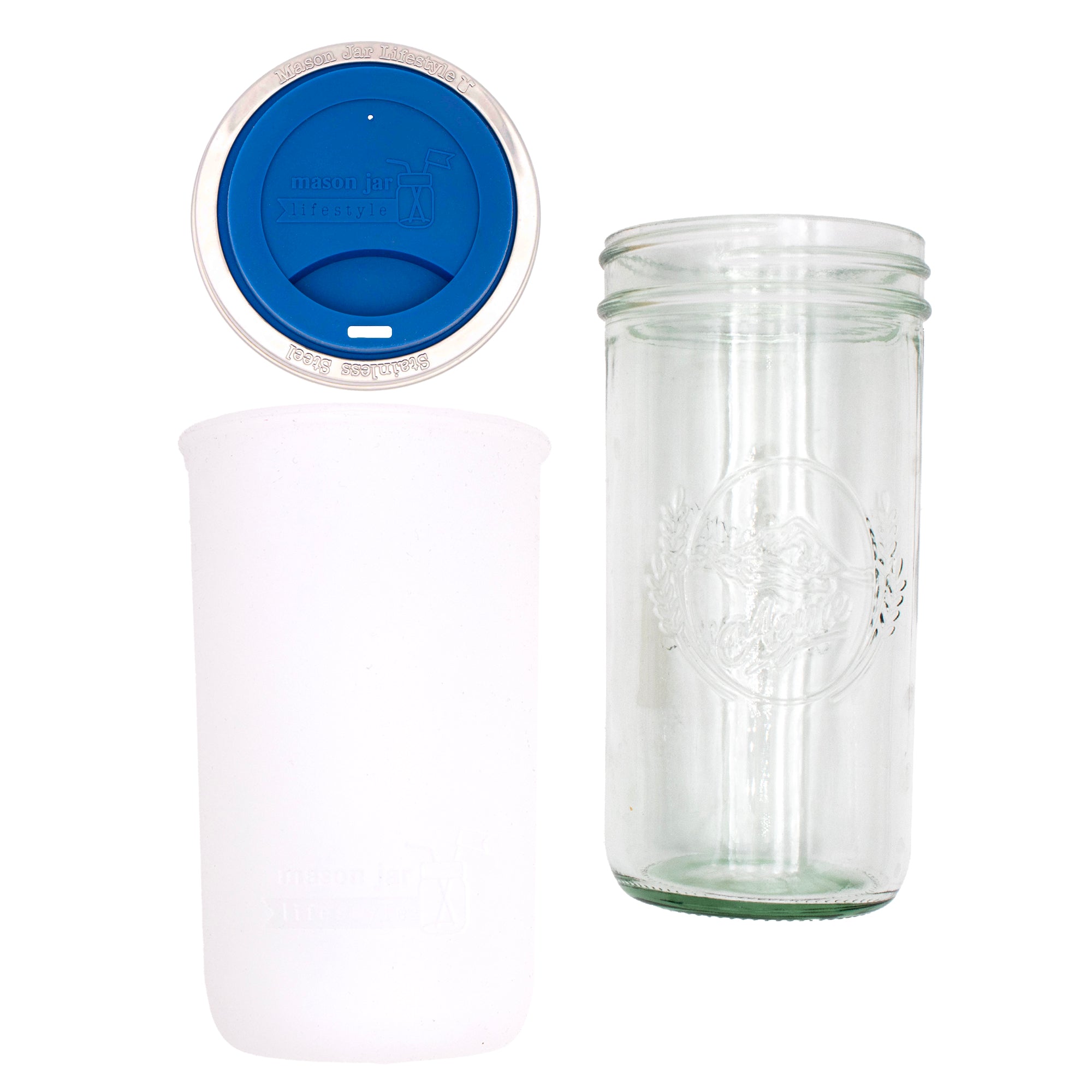 Mason Jar Lifestyle 24oz Pint & Half Glass Water Bottle Travel Tumbler with Silicone Sleeve & Drinking Lid