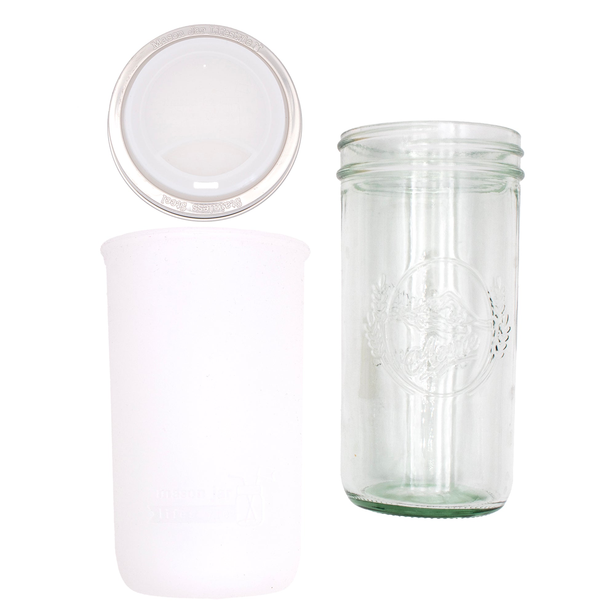 Mason Jar Lifestyle 24oz Pint & Half Glass Water Bottle Travel Tumbler with Silicone Sleeve & Drinking Lid