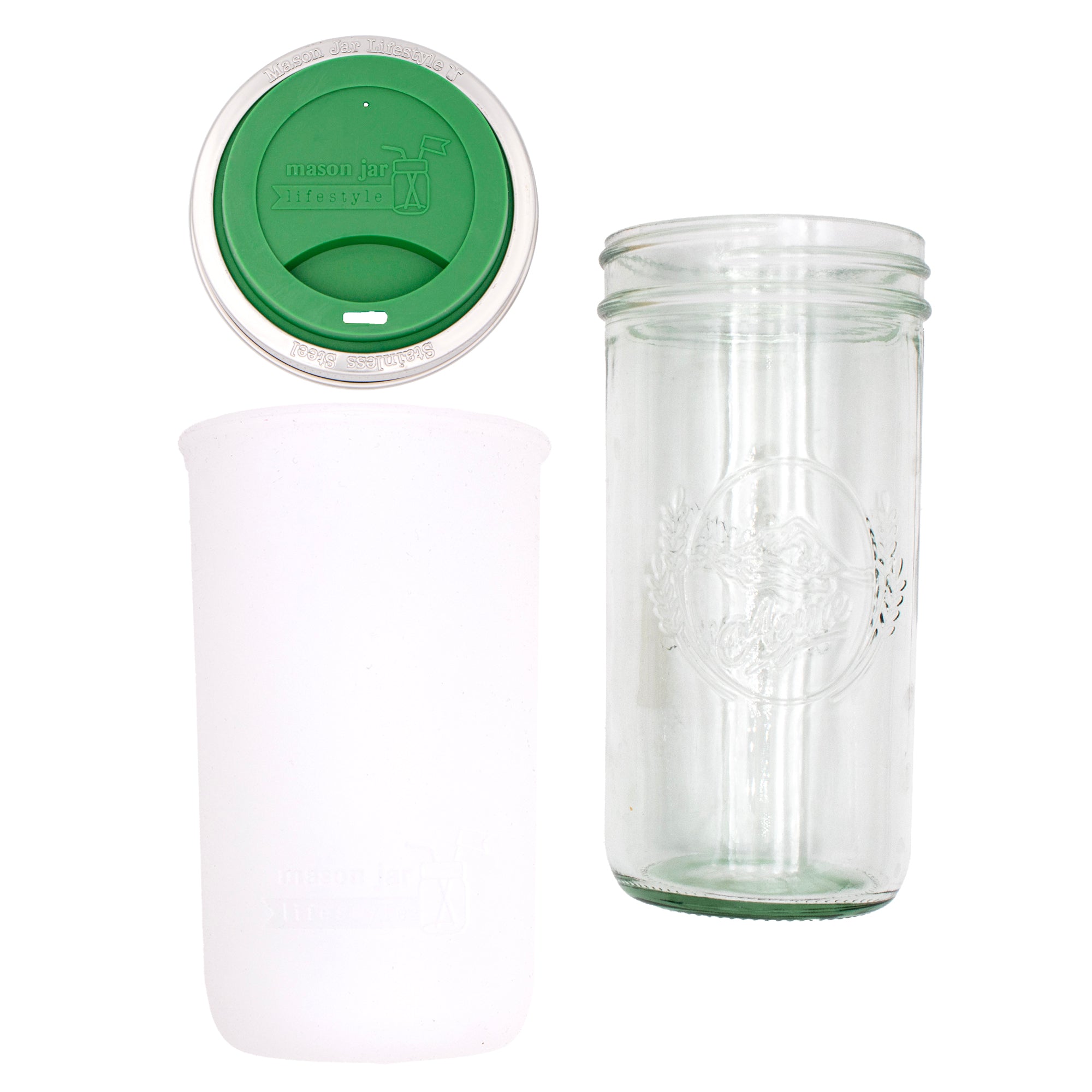 Mason Jar Lifestyle 24oz Pint & Half Glass Water Bottle Travel Tumbler with Silicone Sleeve & Drinking Lid