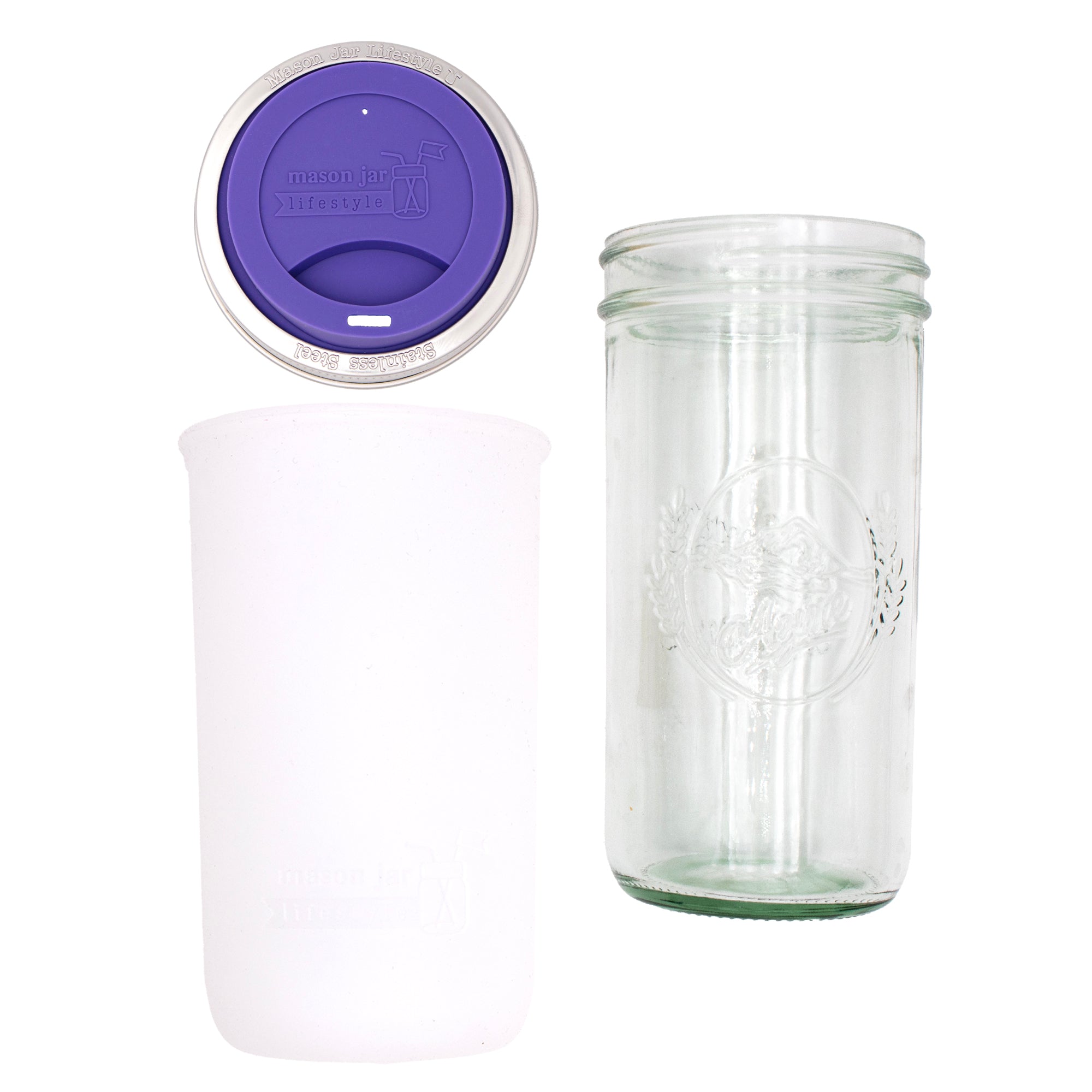 Mason Jar Lifestyle 24oz Pint & Half Glass Water Bottle Travel Tumbler with Silicone Sleeve & Drinking Lid