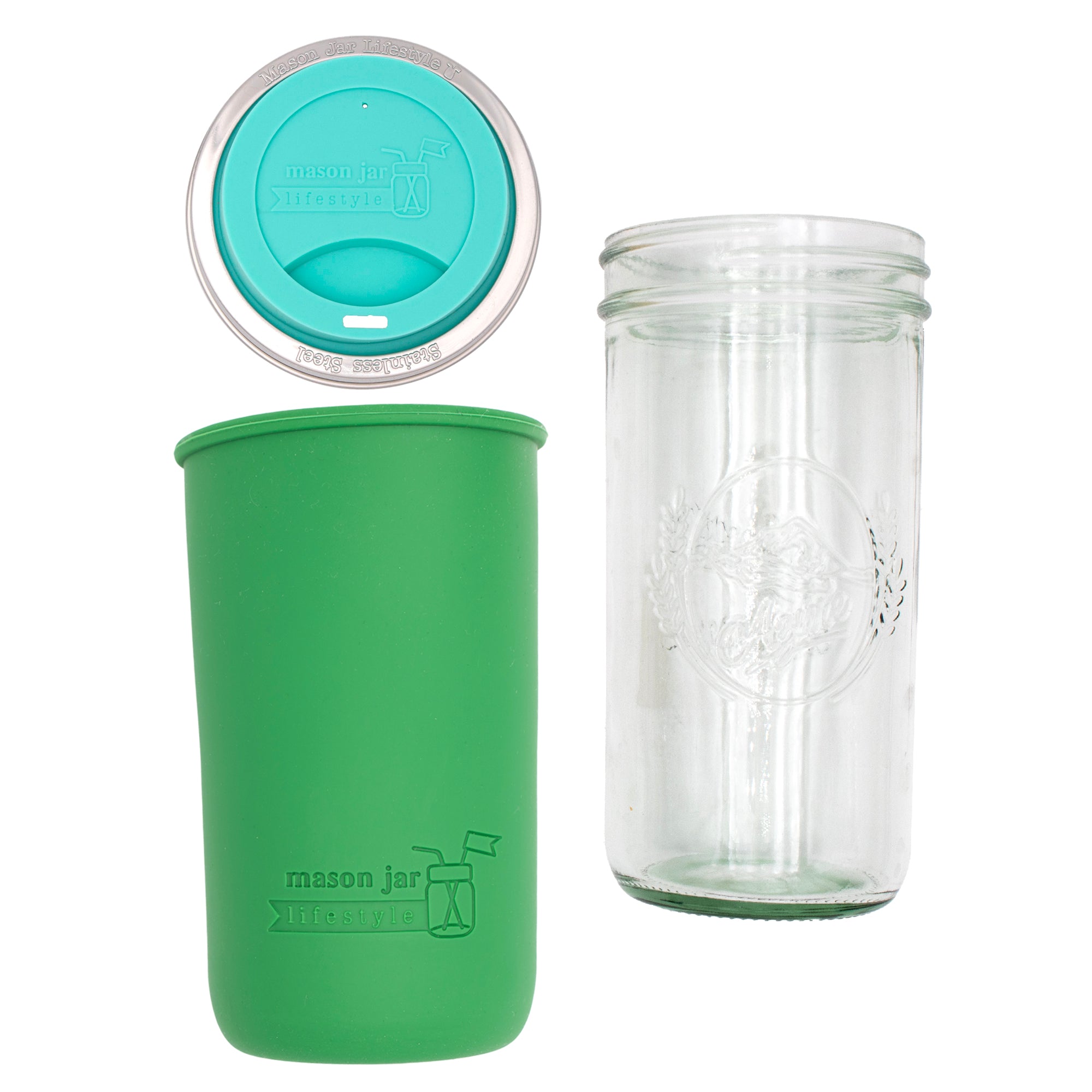 Mason Jar Lifestyle 24oz Pint & Half Glass Water Bottle Travel Tumbler with Silicone Sleeve & Drinking Lid