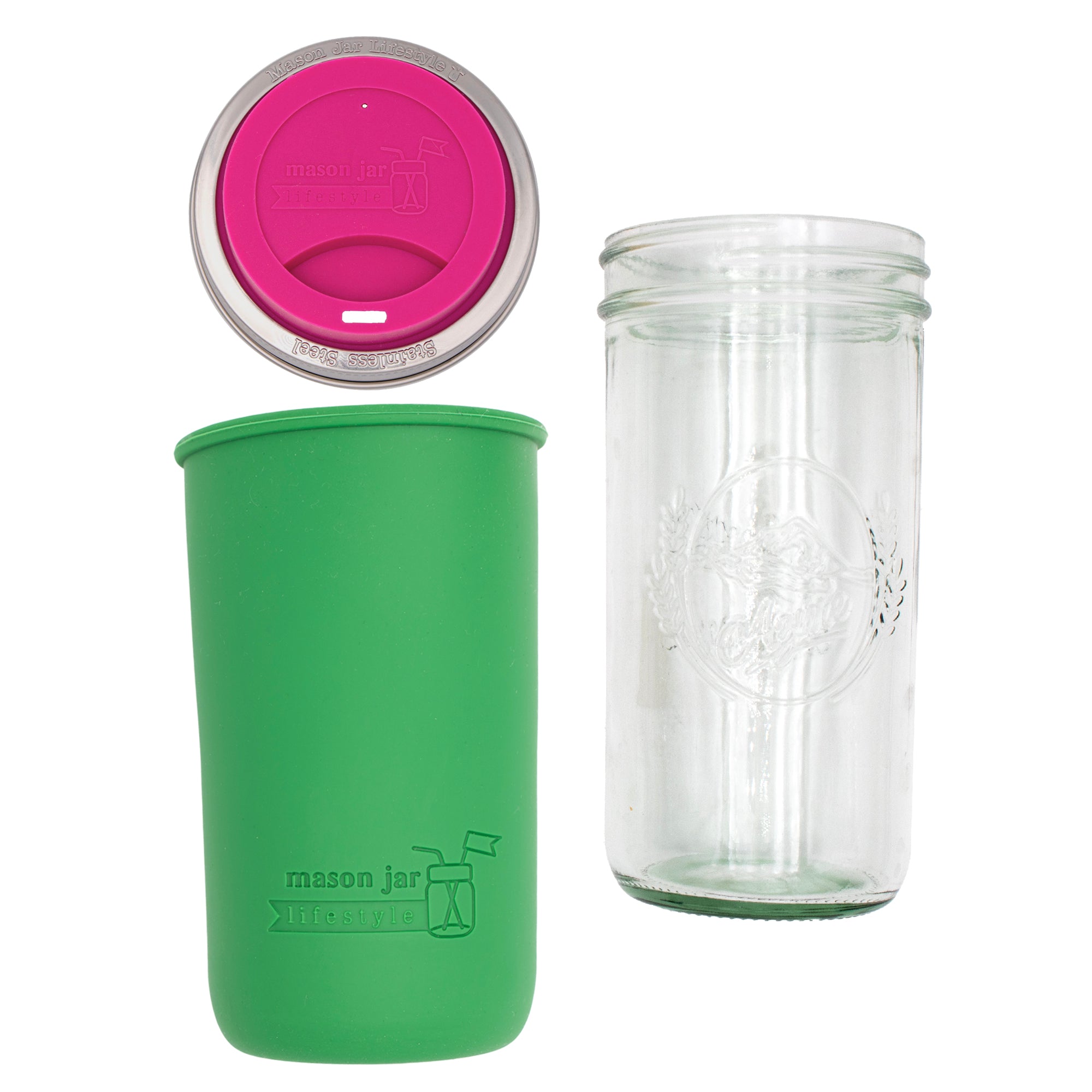 Mason Jar Lifestyle 24oz Pint & Half Glass Water Bottle Travel Tumbler with Silicone Sleeve & Drinking Lid