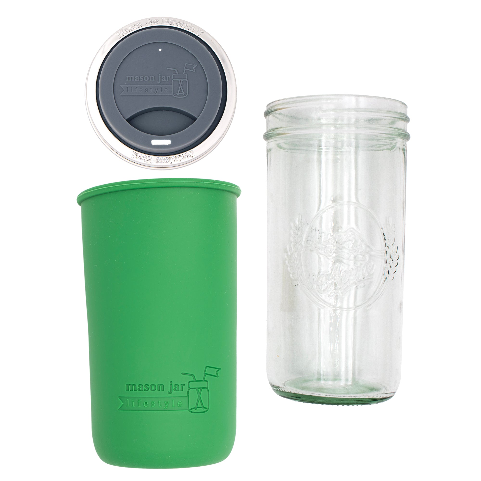 Mason Jar Lifestyle 24oz Pint & Half Glass Water Bottle Travel Tumbler with Silicone Sleeve & Drinking Lid