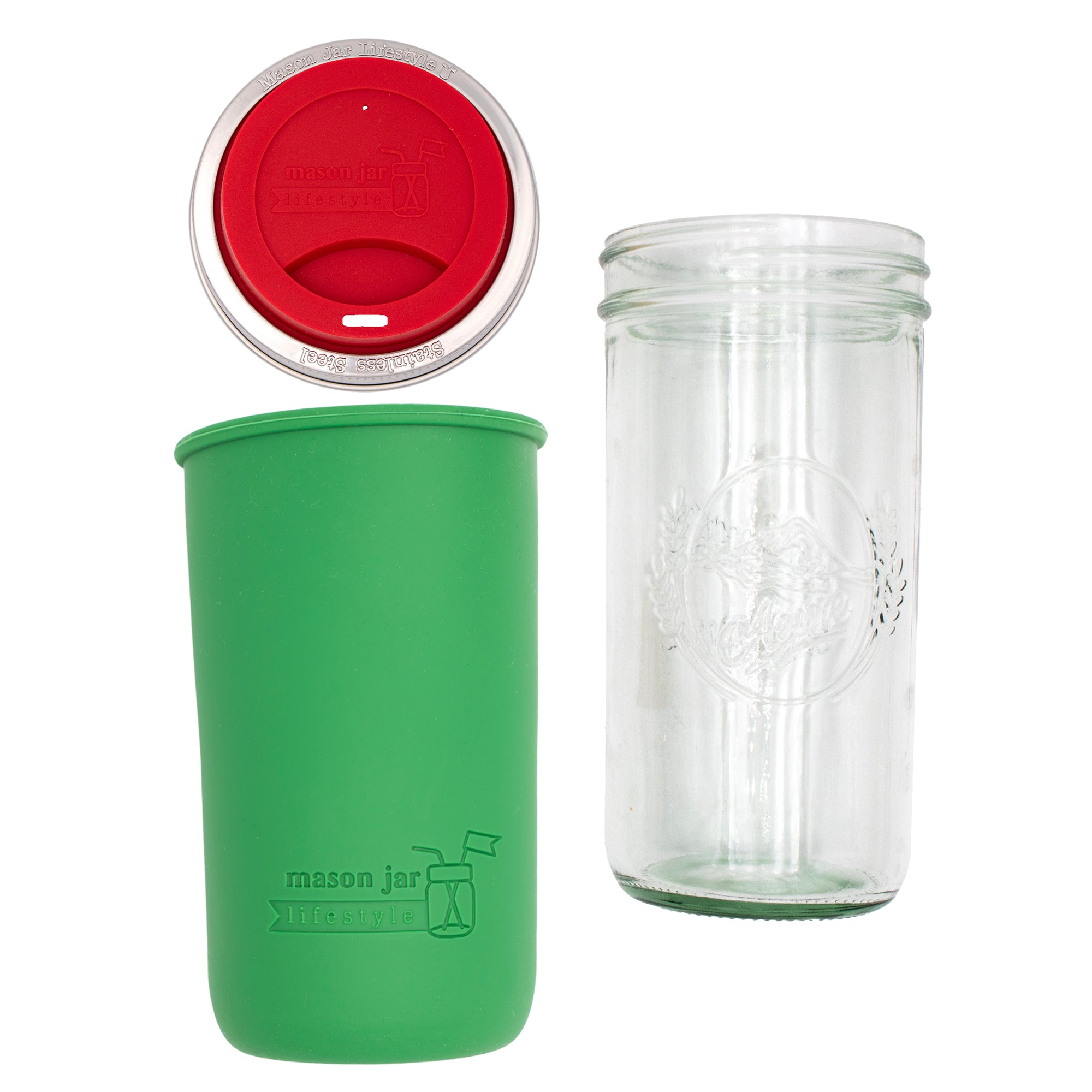 Mason Jar Lifestyle 24oz Pint & Half Glass Water Bottle Travel Tumbler with Silicone Sleeve & Drinking Lid