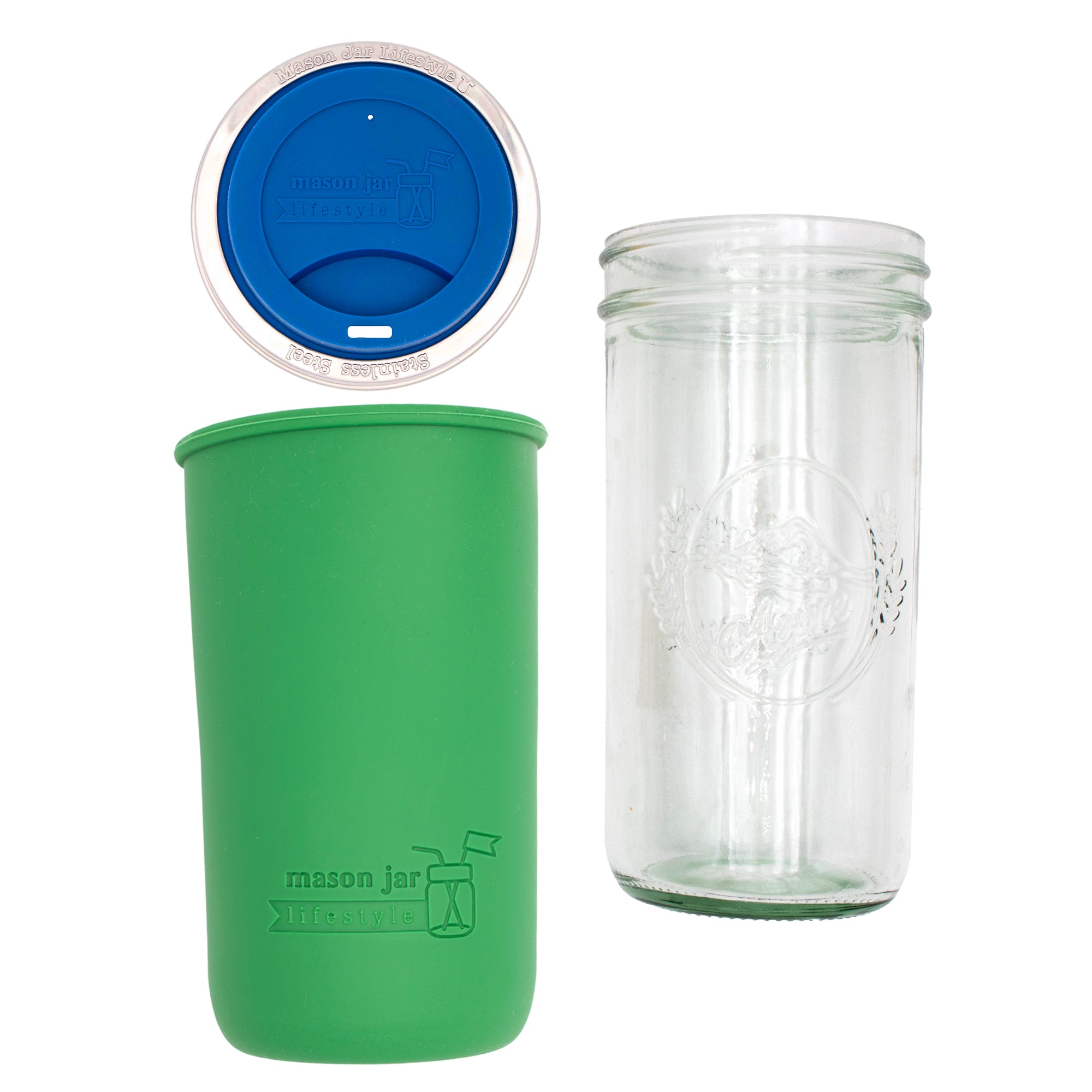 Mason Jar Lifestyle 24oz Pint & Half Glass Water Bottle Travel Tumbler with Silicone Sleeve & Drinking Lid