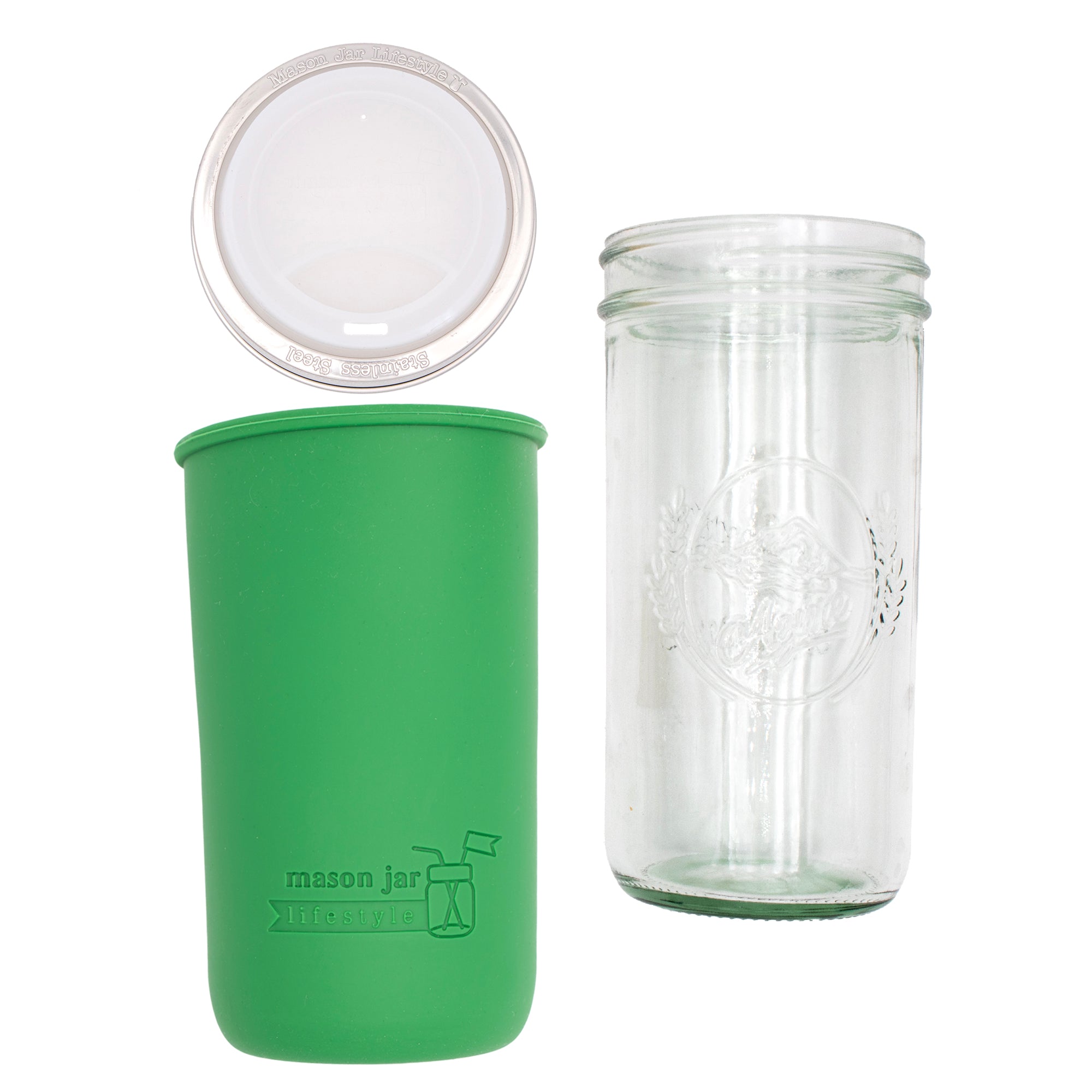 Mason Jar Lifestyle 24oz Pint & Half Glass Water Bottle Travel Tumbler with Silicone Sleeve & Drinking Lid