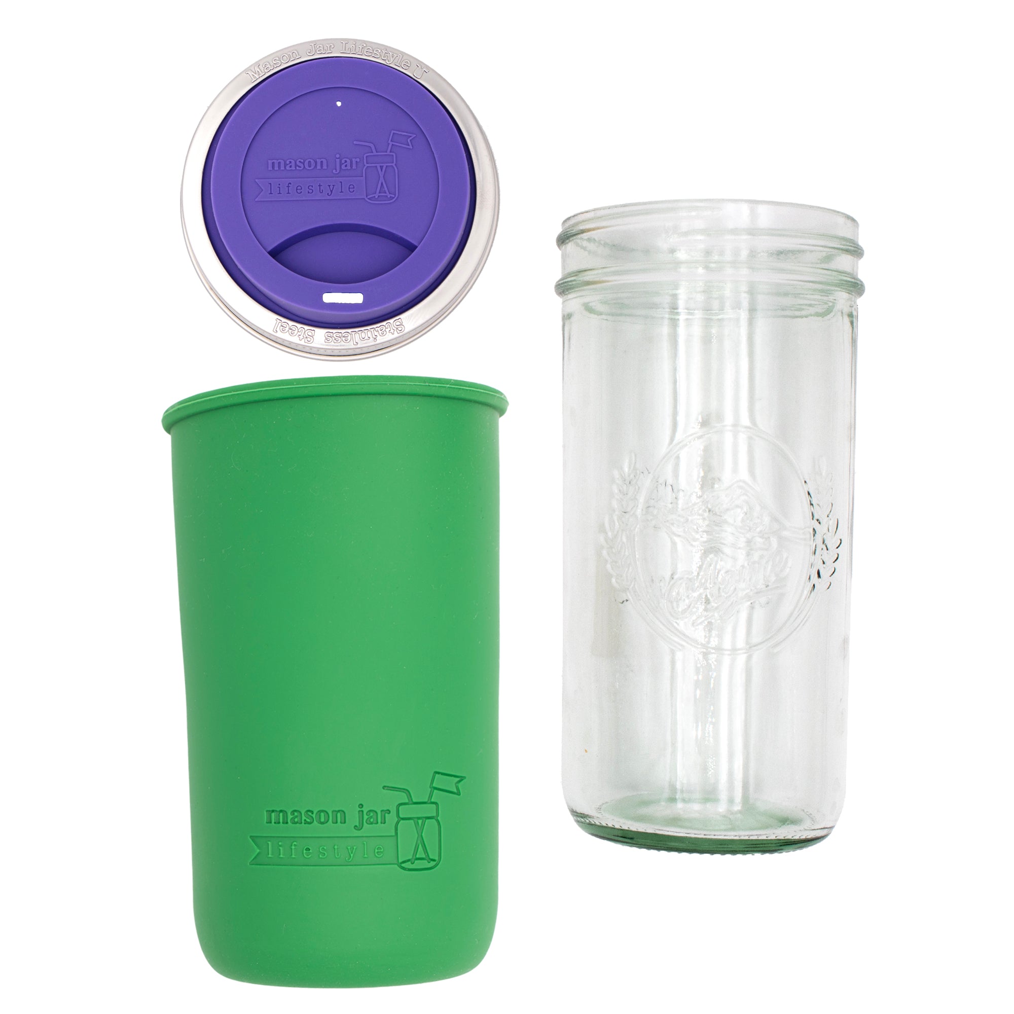 Mason Jar Lifestyle 24oz Pint & Half Glass Water Bottle Travel Tumbler with Silicone Sleeve & Drinking Lid