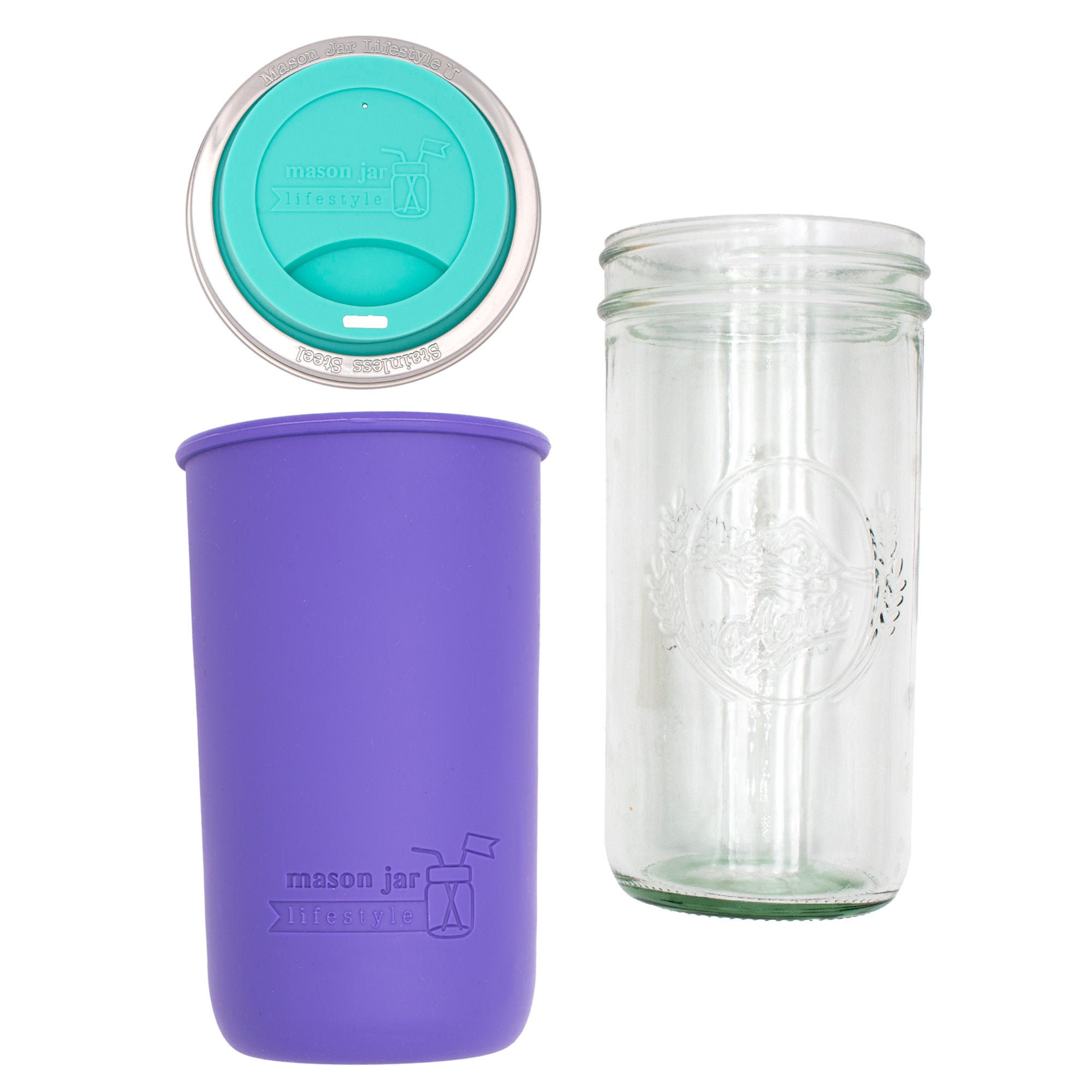 Mason Jar Lifestyle 24oz Pint & Half Glass Water Bottle Travel Tumbler with Silicone Sleeve & Drinking Lid