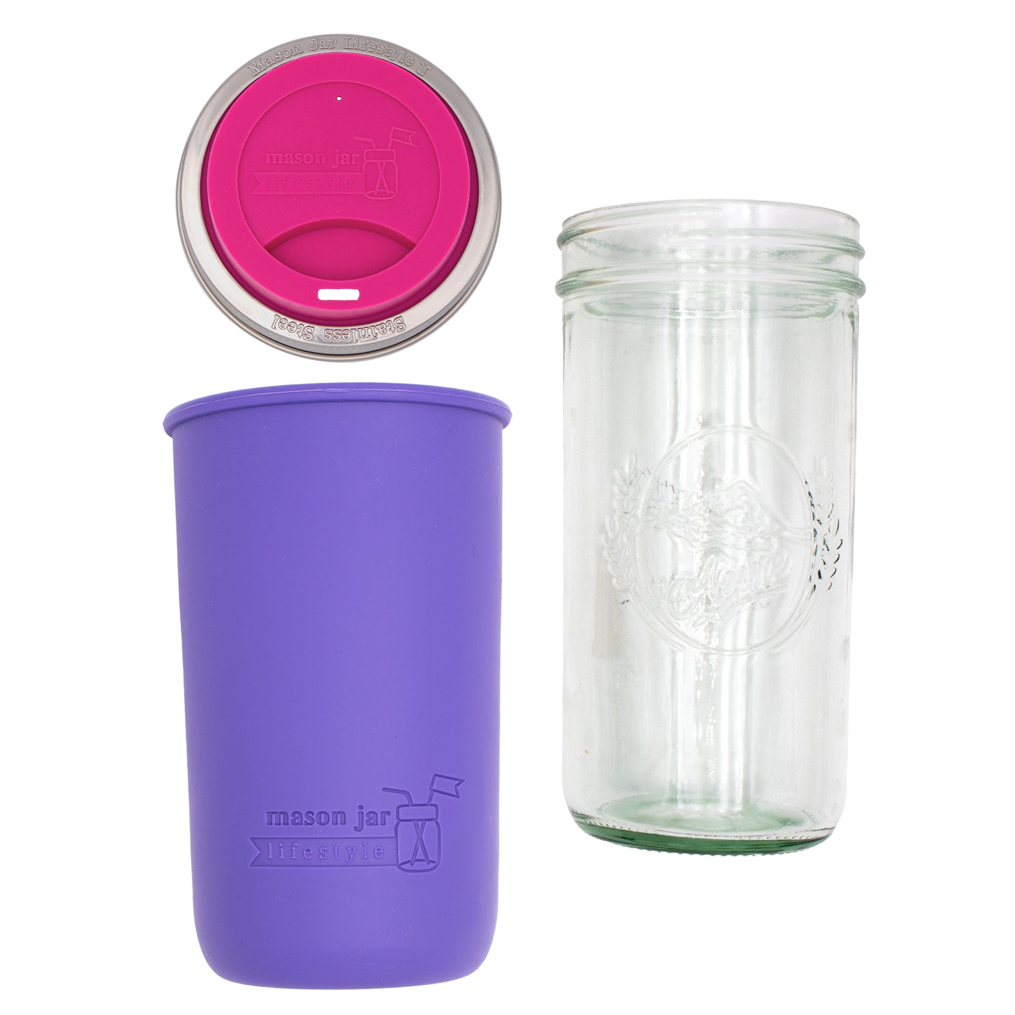 Mason Jar Lifestyle 24oz Pint & Half Glass Water Bottle Travel Tumbler with Silicone Sleeve & Drinking Lid