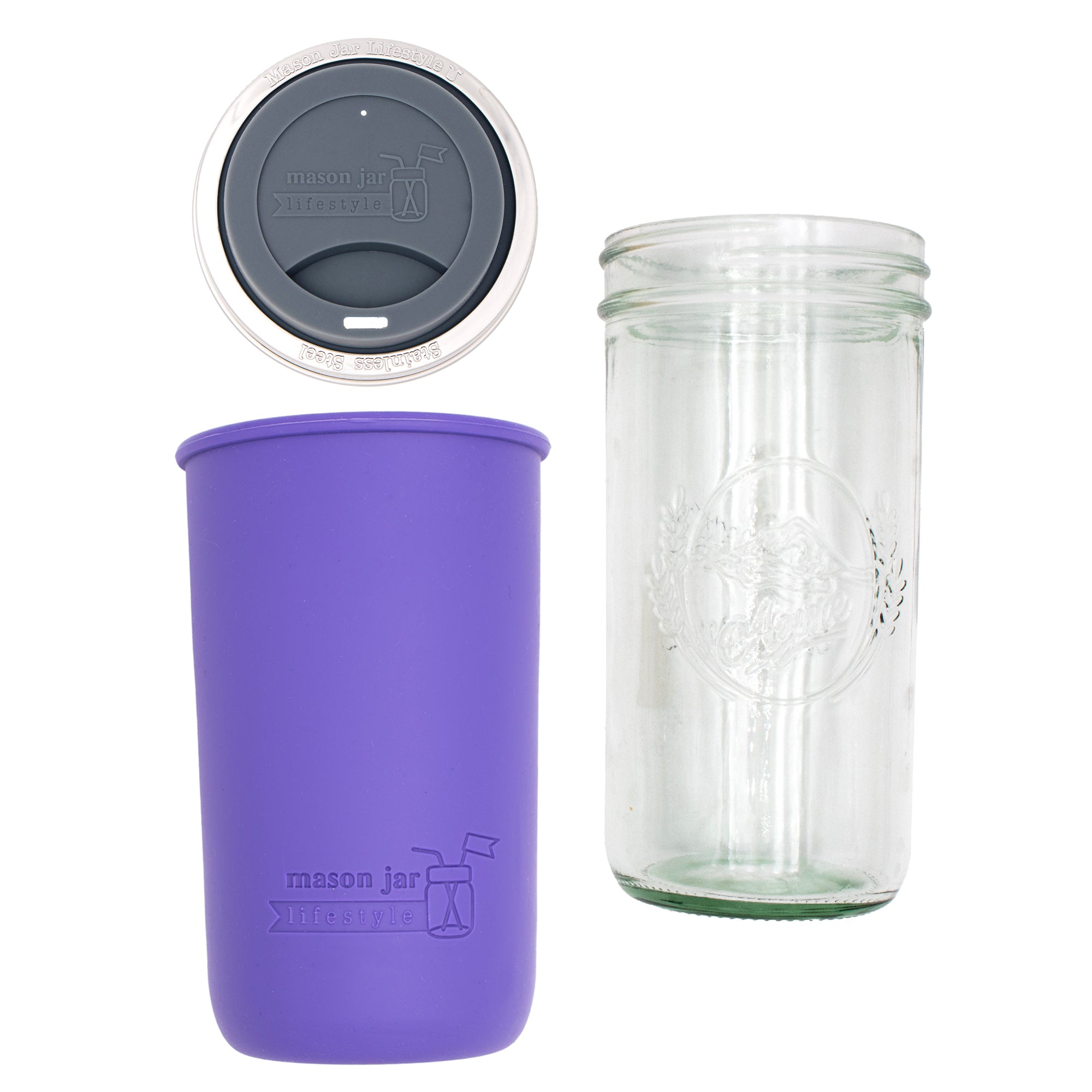 Mason Jar Lifestyle 24oz Pint & Half Glass Water Bottle Travel Tumbler with Silicone Sleeve & Drinking Lid