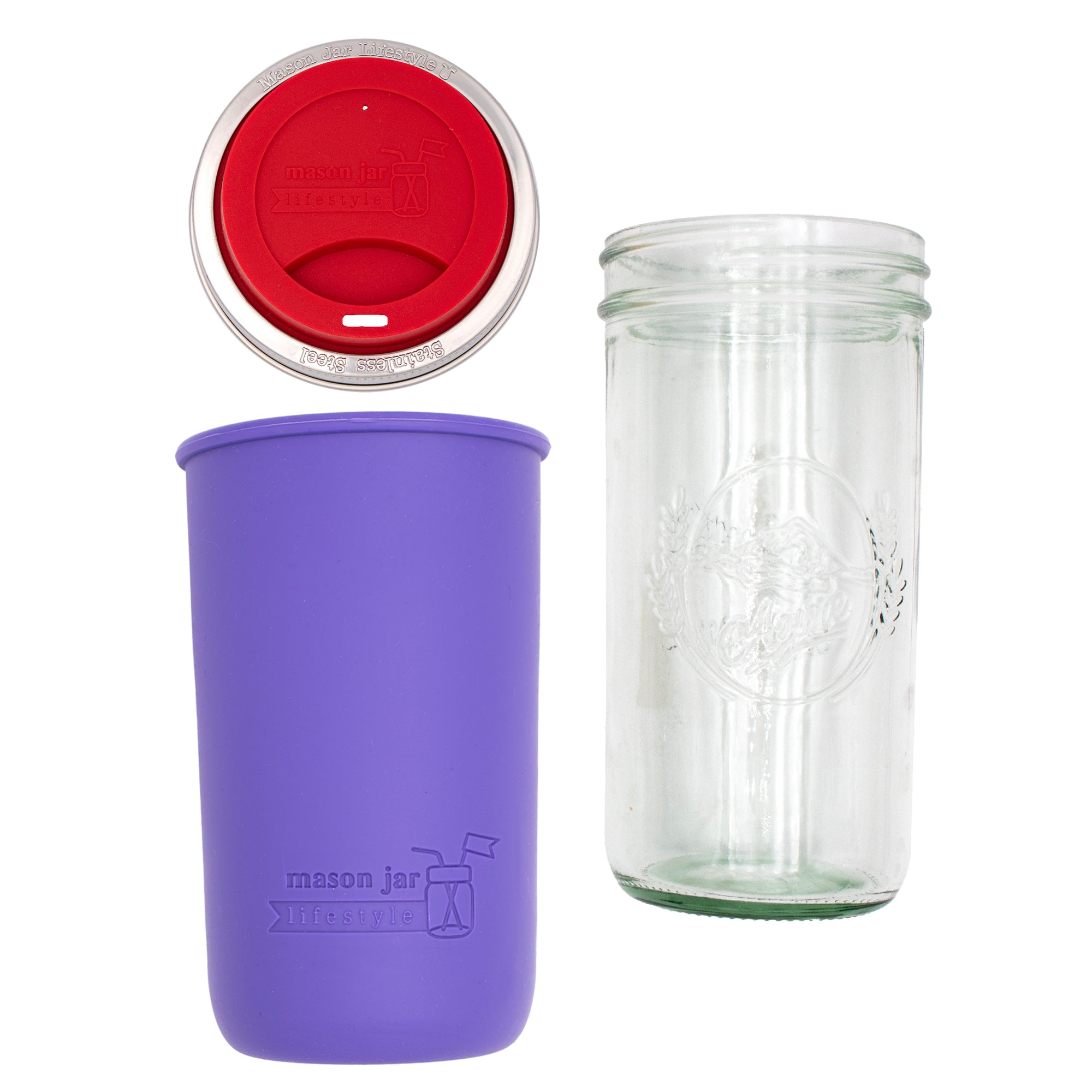 Mason Jar Lifestyle 24oz Pint & Half Glass Water Bottle Travel Tumbler with Silicone Sleeve & Drinking Lid