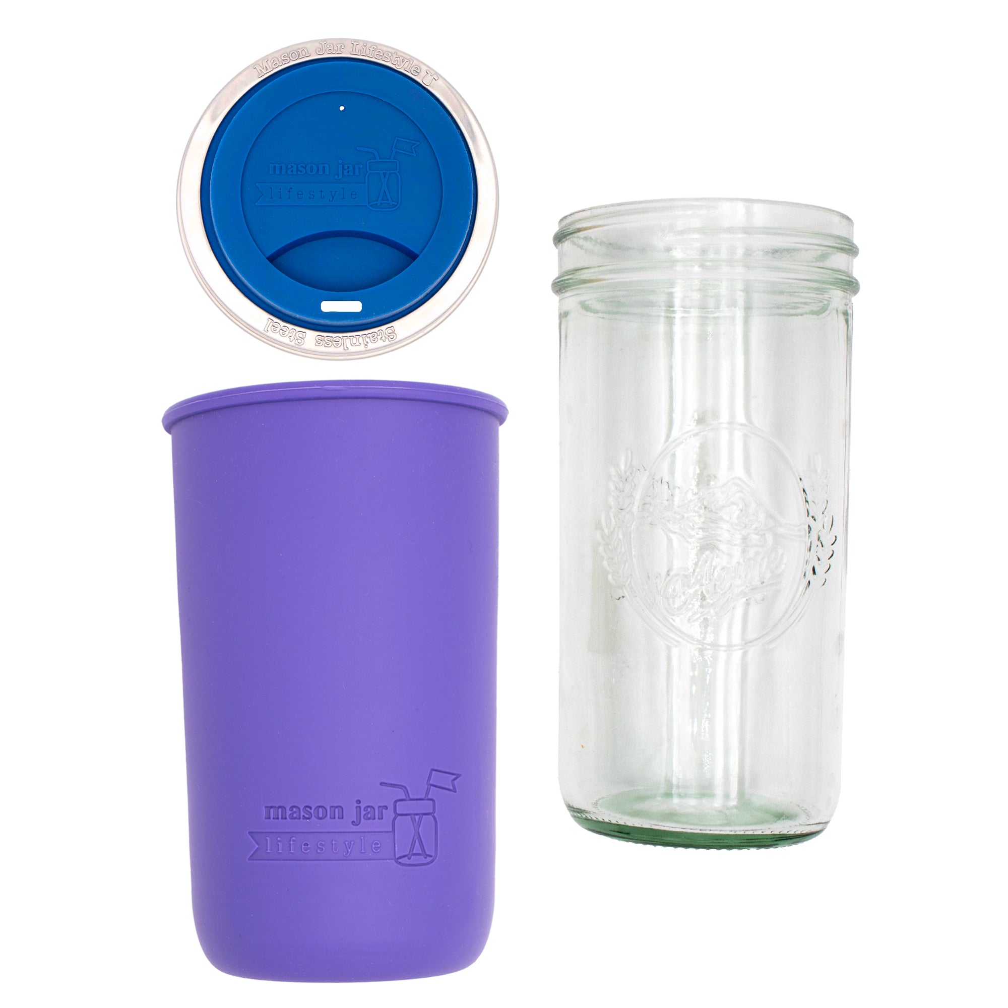 Mason Jar Lifestyle 24oz Pint & Half Glass Water Bottle Travel Tumbler with Silicone Sleeve & Drinking Lid