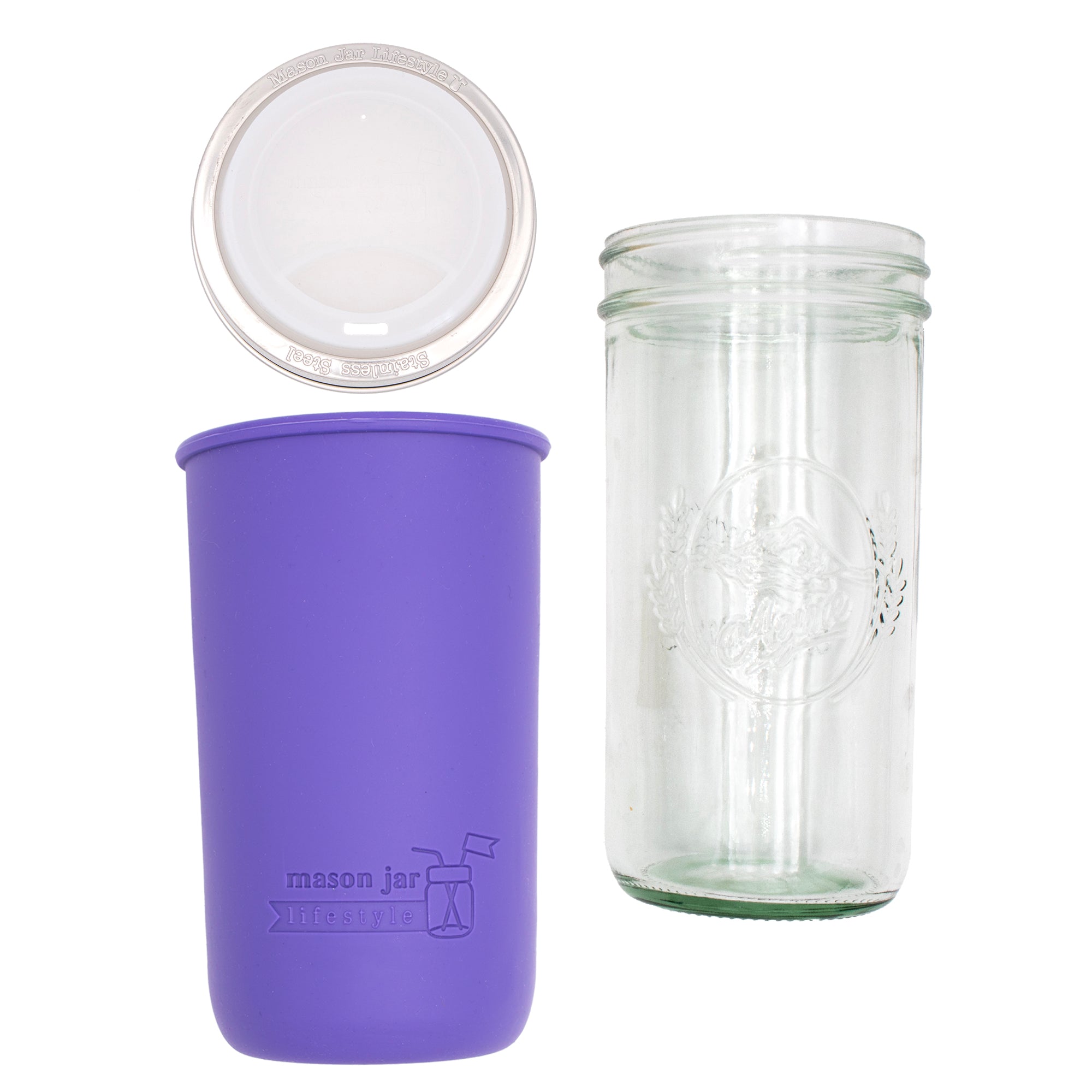 Mason Jar Lifestyle 24oz Pint & Half Glass Water Bottle Travel Tumbler with Silicone Sleeve & Drinking Lid