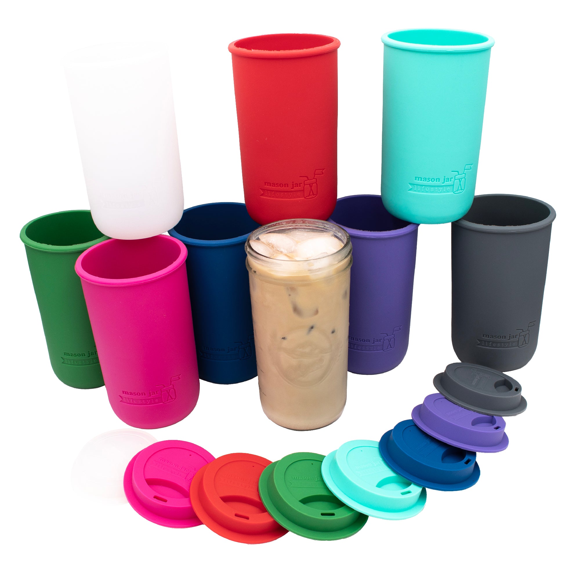 Mason Jar Lifestyle 24oz Pint & Half Glass Water Bottle Travel Tumbler with Silicone Sleeve & Drinking Lid