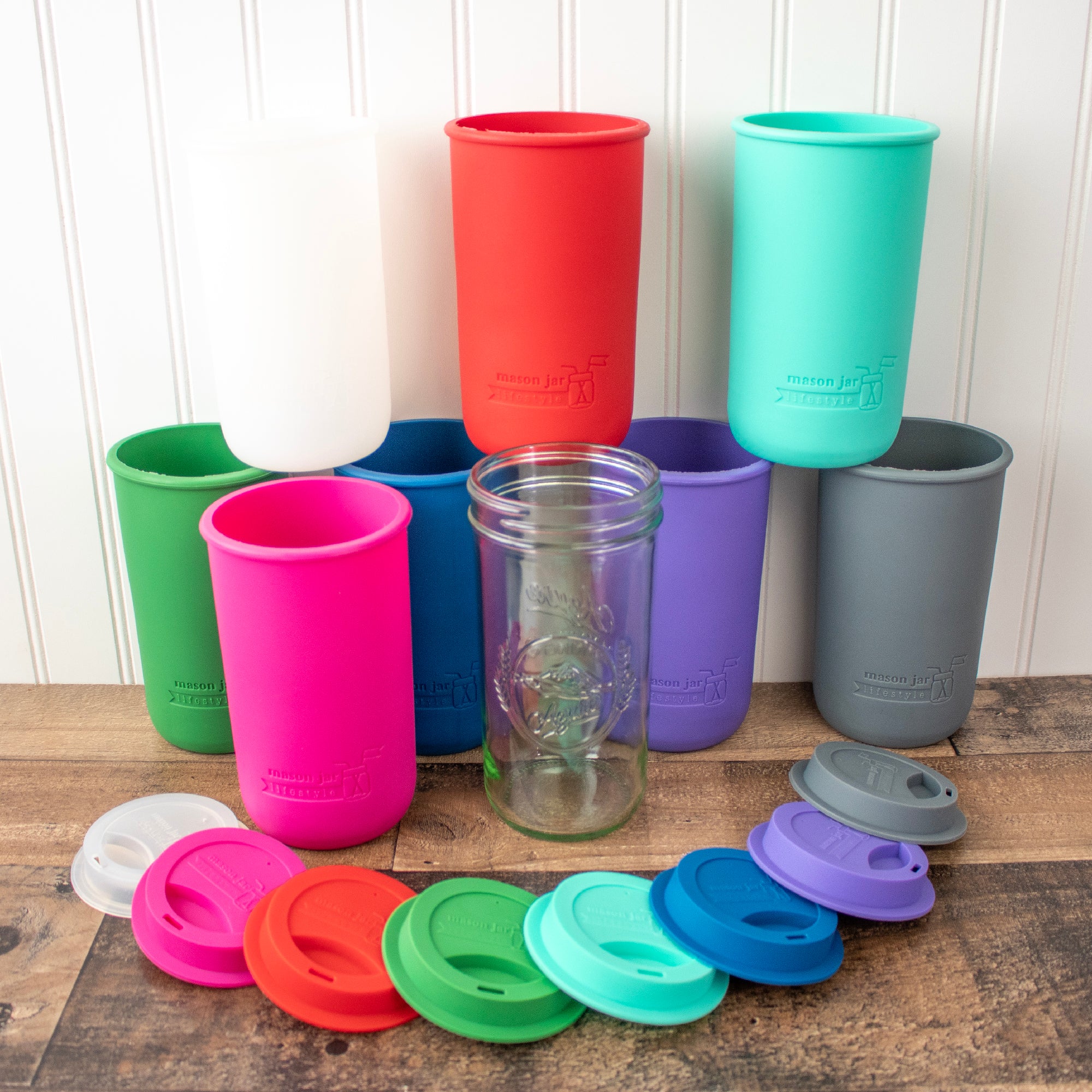 Mason Jar Lifestyle 24oz Pint & Half Glass Water Bottle Travel Tumbler with Silicone Sleeve & Drinking Lid