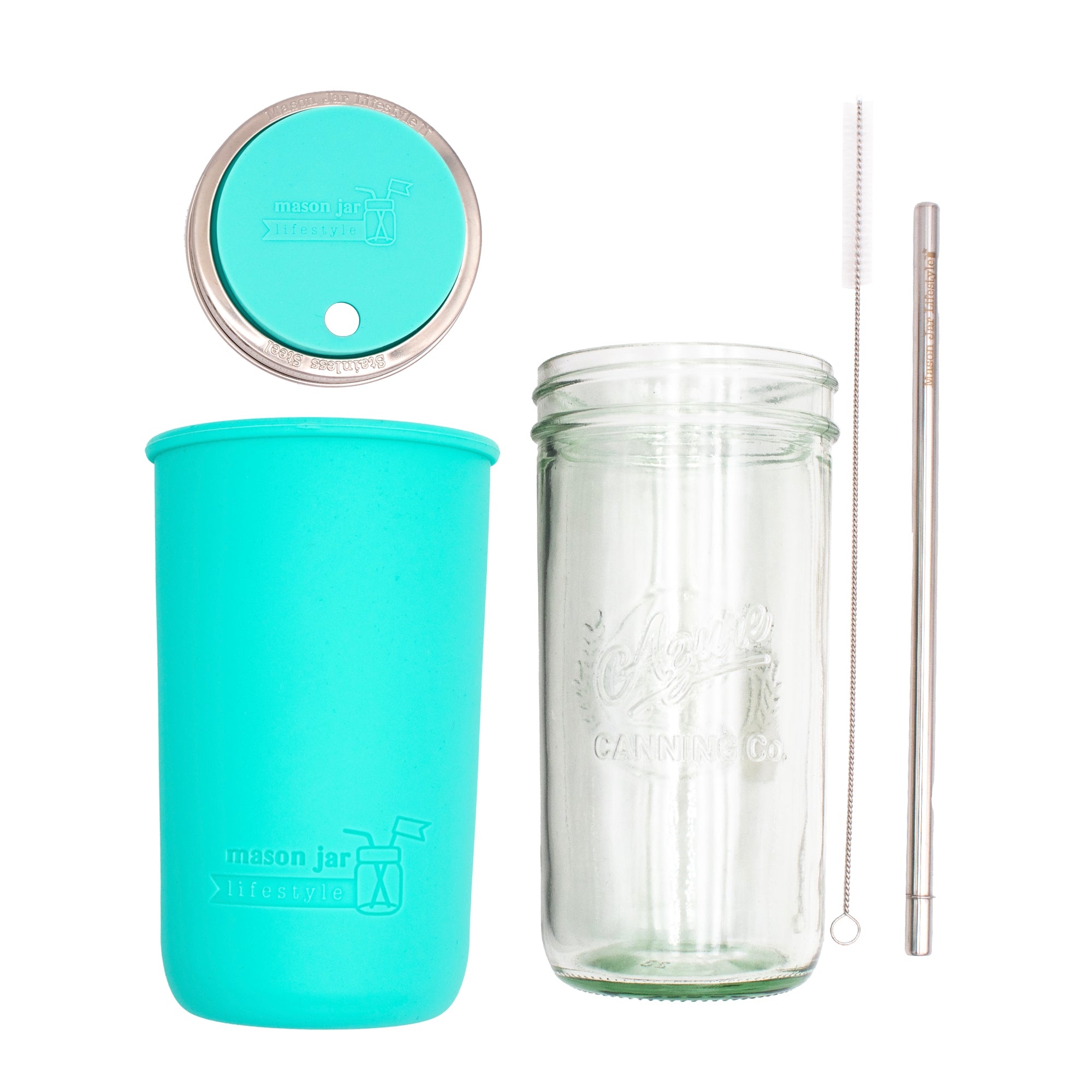 Mason Jar Lifestyle 24oz Pint & Half Water Bottle Travel Tumbler with Silicone Sleeve & Straw Lid
