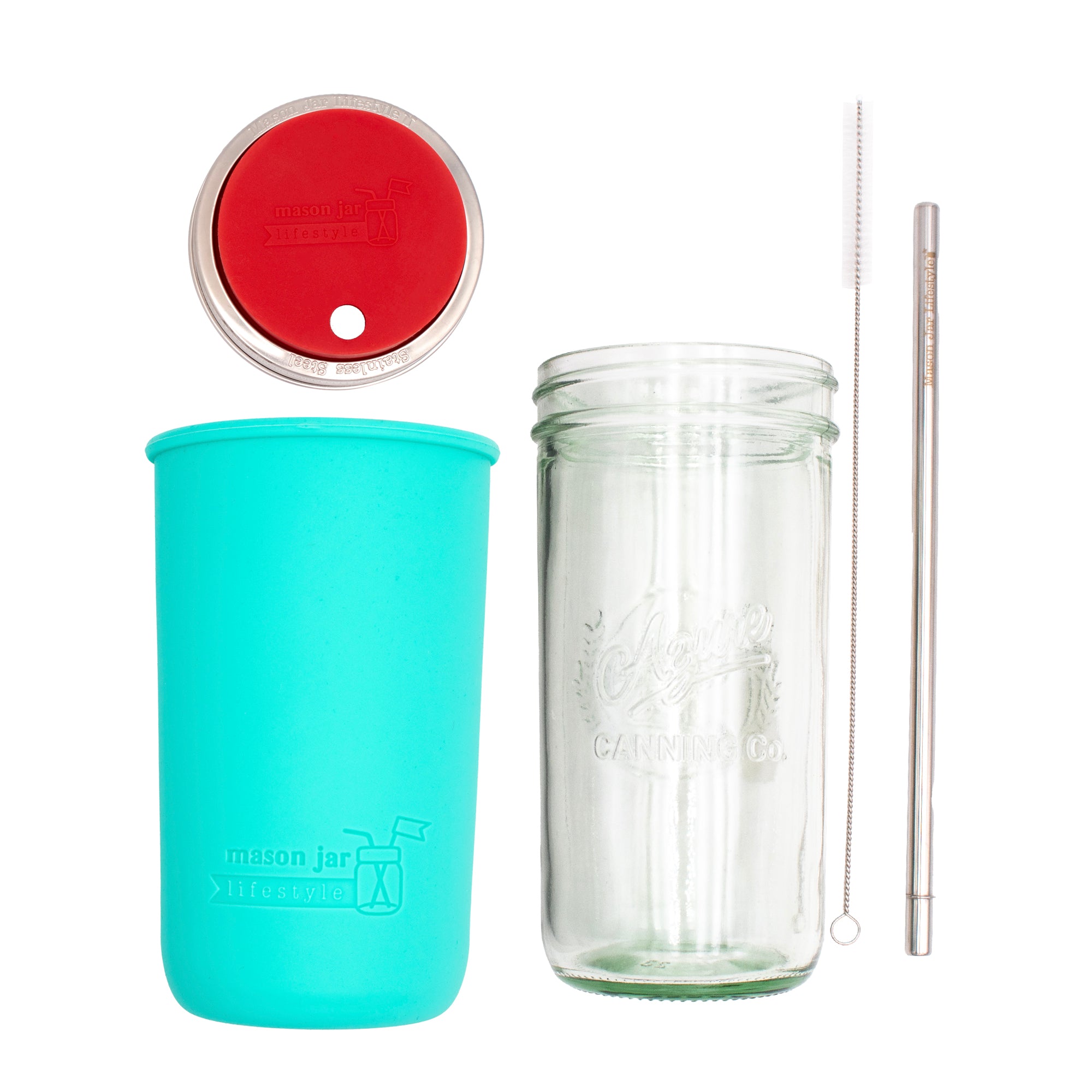 Mason Jar Lifestyle 24oz Pint & Half Water Bottle Travel Tumbler with Silicone Sleeve & Straw Lid