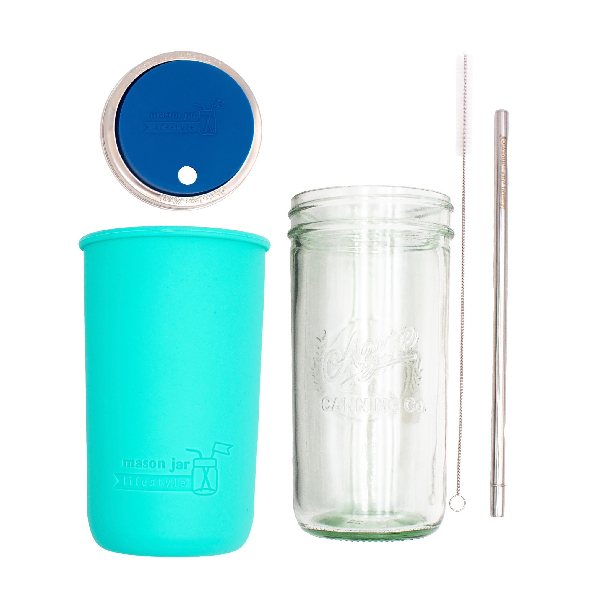 Mason Jar Lifestyle 24oz Pint & Half Water Bottle Travel Tumbler with Silicone Sleeve & Straw Lid