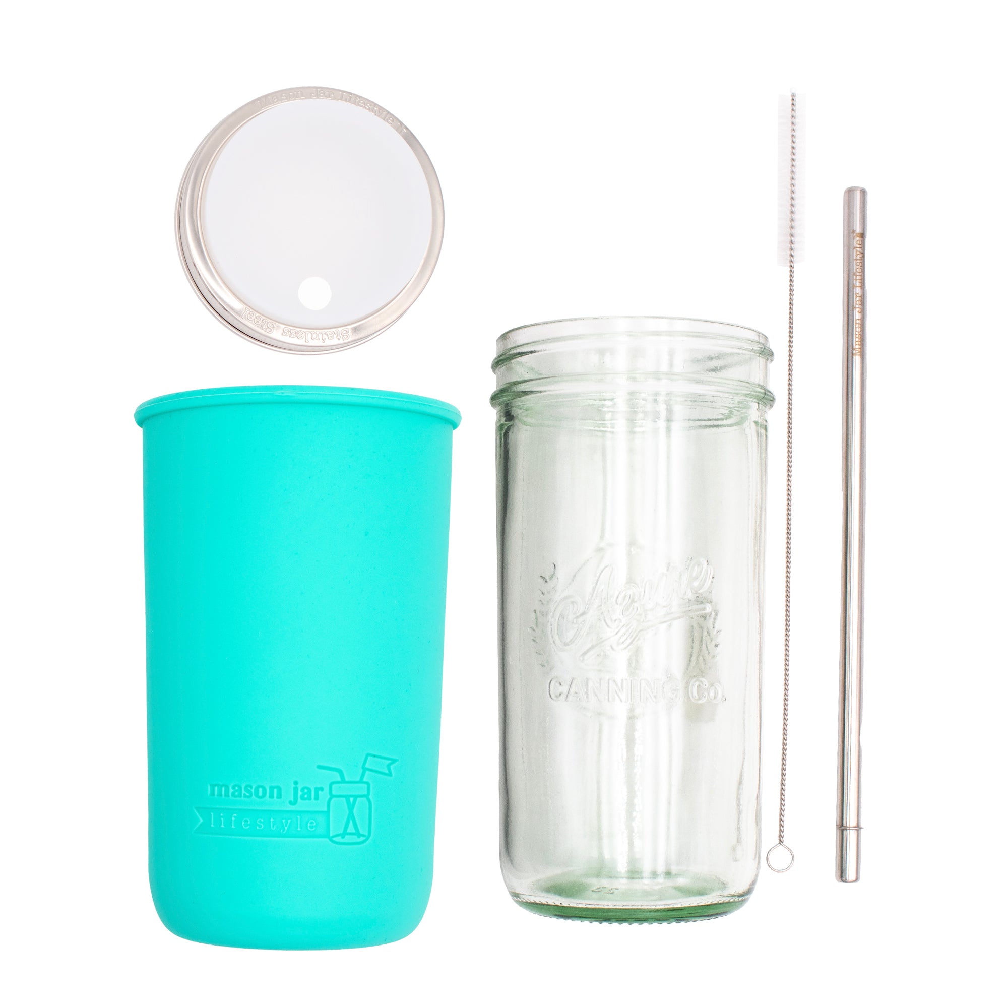 Mason Jar Lifestyle 24oz Pint & Half Water Bottle Travel Tumbler with Silicone Sleeve & Straw Lid