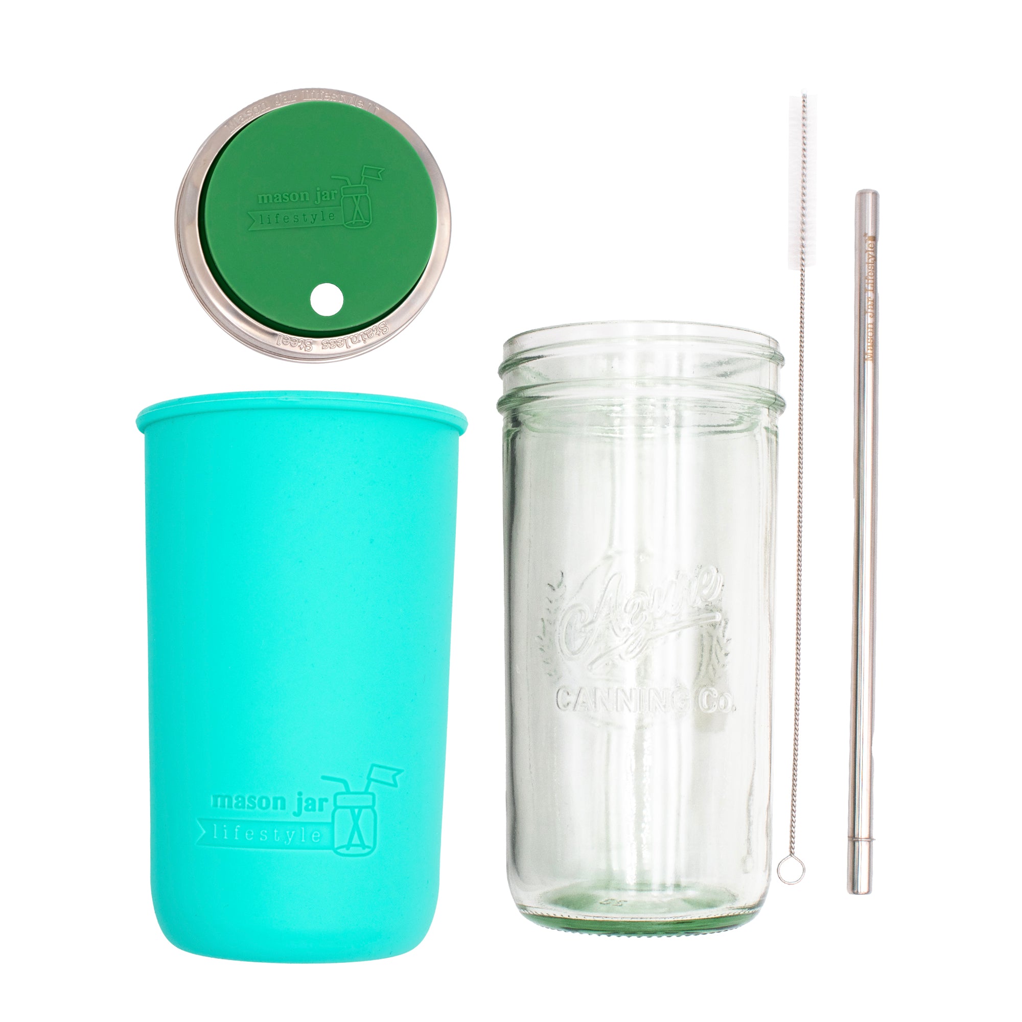 Mason Jar Lifestyle 24oz Pint & Half Water Bottle Travel Tumbler with Silicone Sleeve & Straw Lid