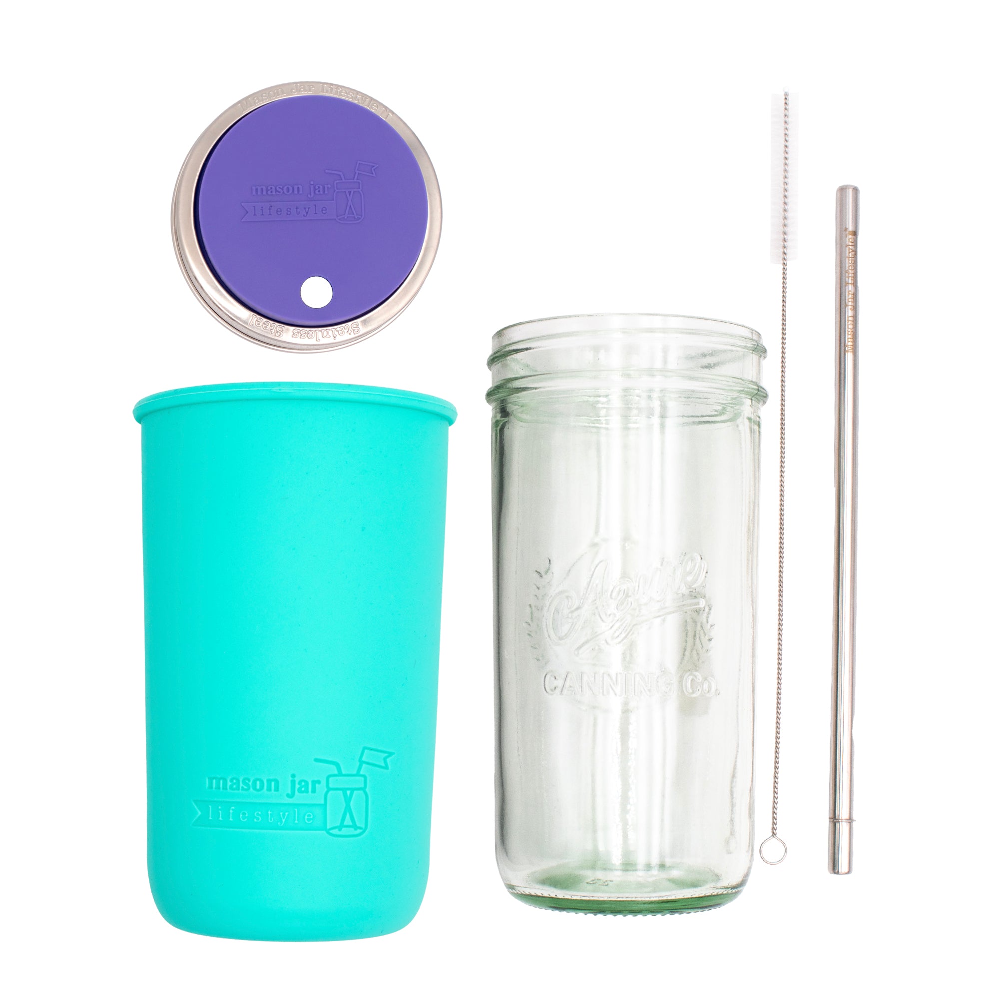 Mason Jar Lifestyle 24oz Pint & Half Water Bottle Travel Tumbler with Silicone Sleeve & Straw Lid