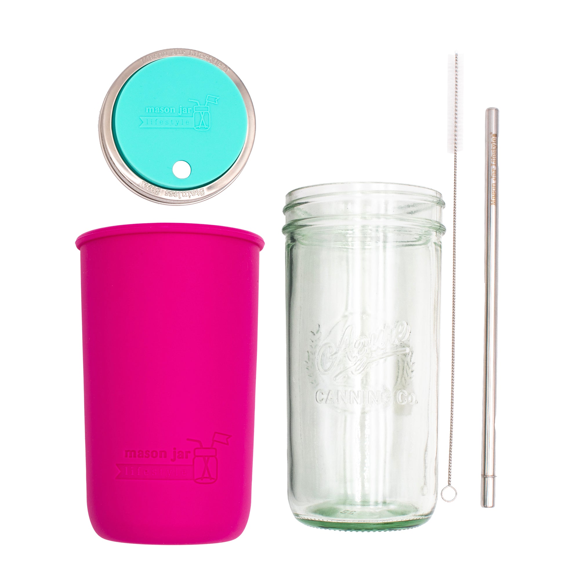 Mason Jar Lifestyle 24oz Pint & Half Water Bottle Travel Tumbler with Silicone Sleeve & Straw Lid