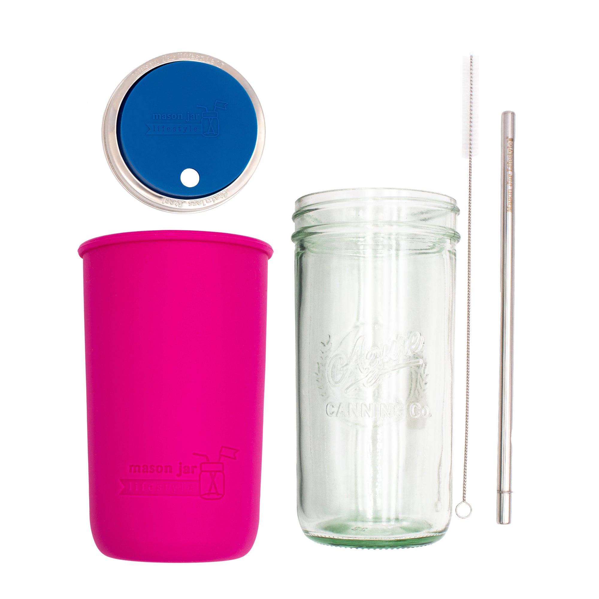Mason Jar Lifestyle 24oz Pint & Half Water Bottle Travel Tumbler with Silicone Sleeve & Straw Lid