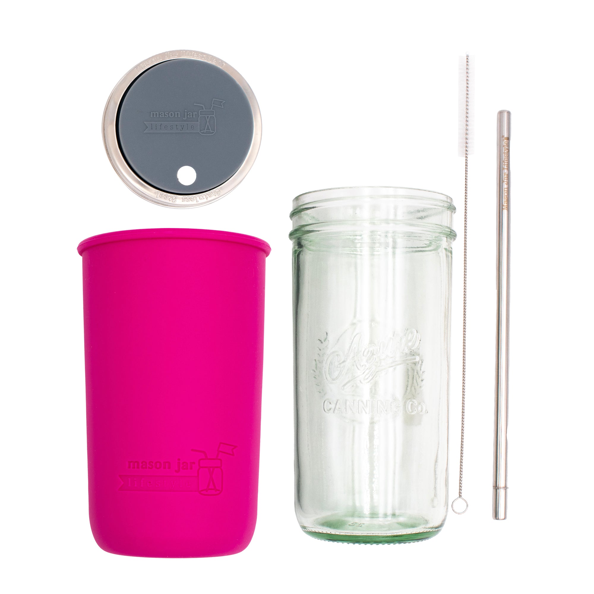 Mason Jar Lifestyle 24oz Pint & Half Water Bottle Travel Tumbler with Silicone Sleeve & Straw Lid