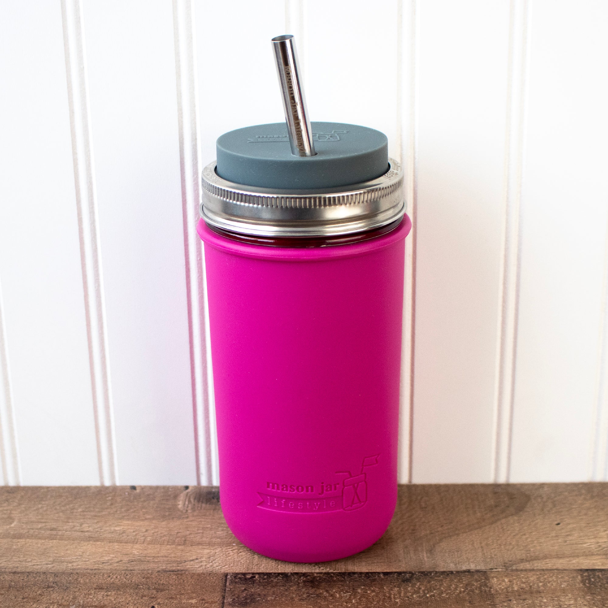 Mason Jar Lifestyle 24oz Pint & Half Water Bottle Travel Tumbler with Silicone Sleeve & Straw Lid