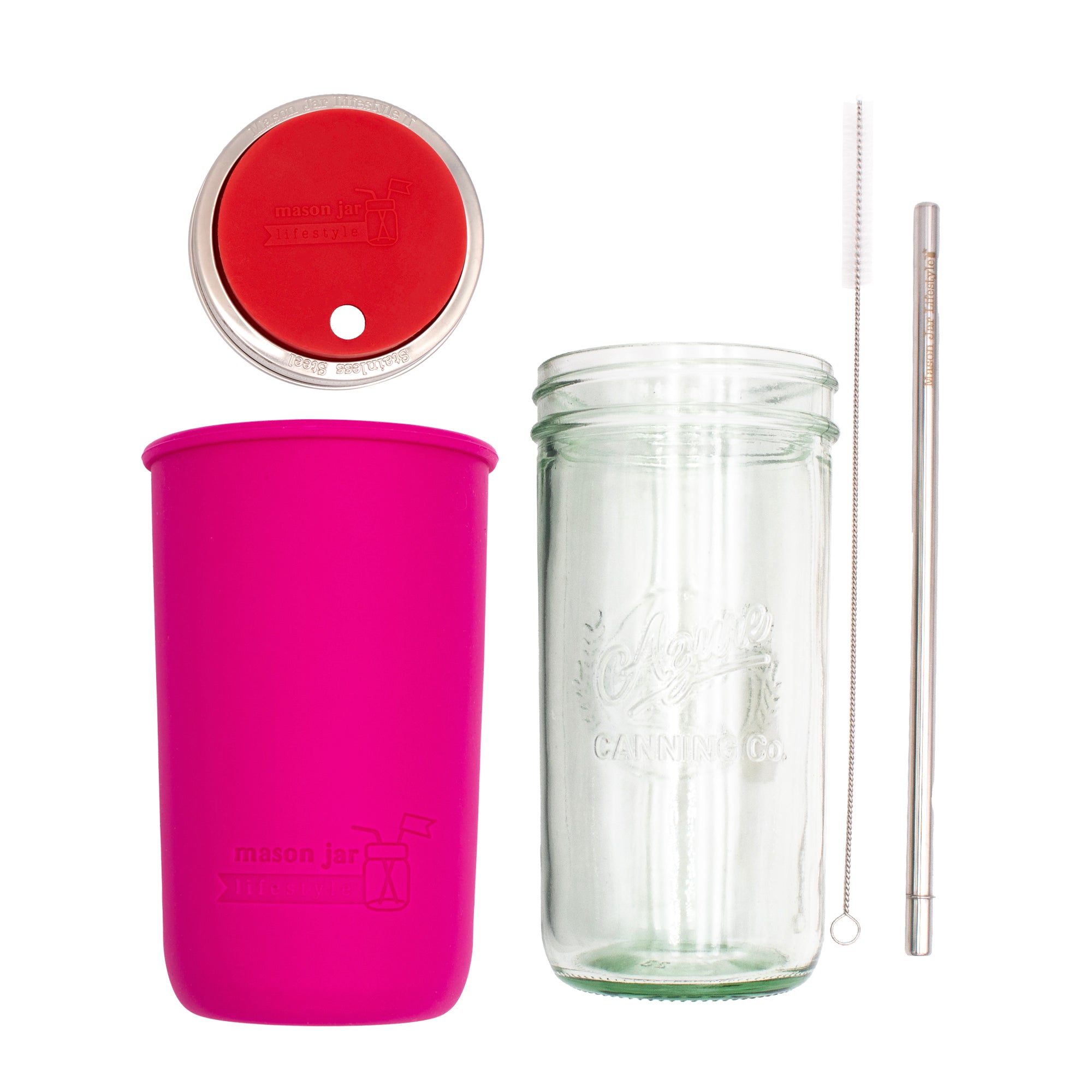 Mason Jar Lifestyle 24oz Pint & Half Water Bottle Travel Tumbler with Silicone Sleeve & Straw Lid