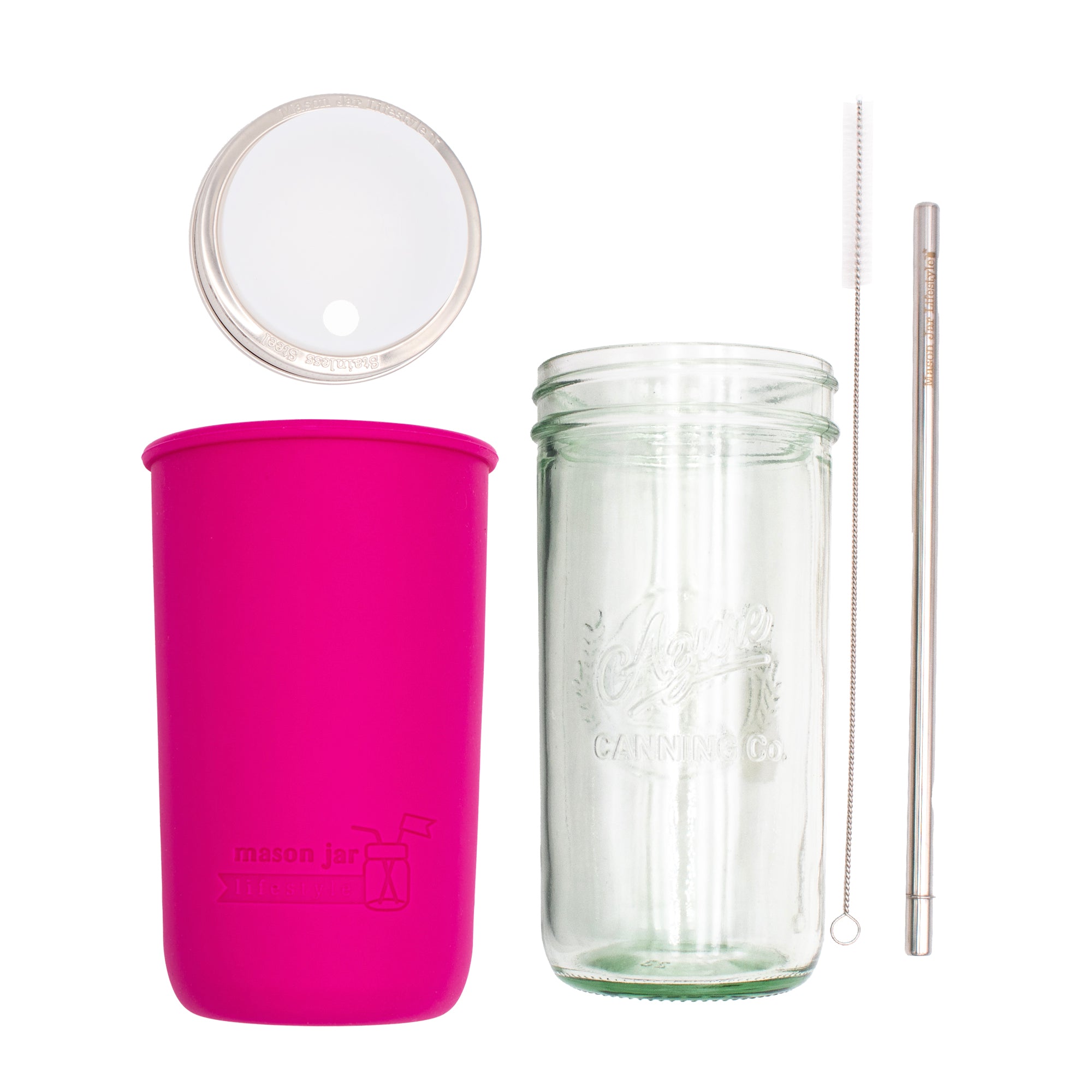 Mason Jar Lifestyle 24oz Pint & Half Water Bottle Travel Tumbler with Silicone Sleeve & Straw Lid