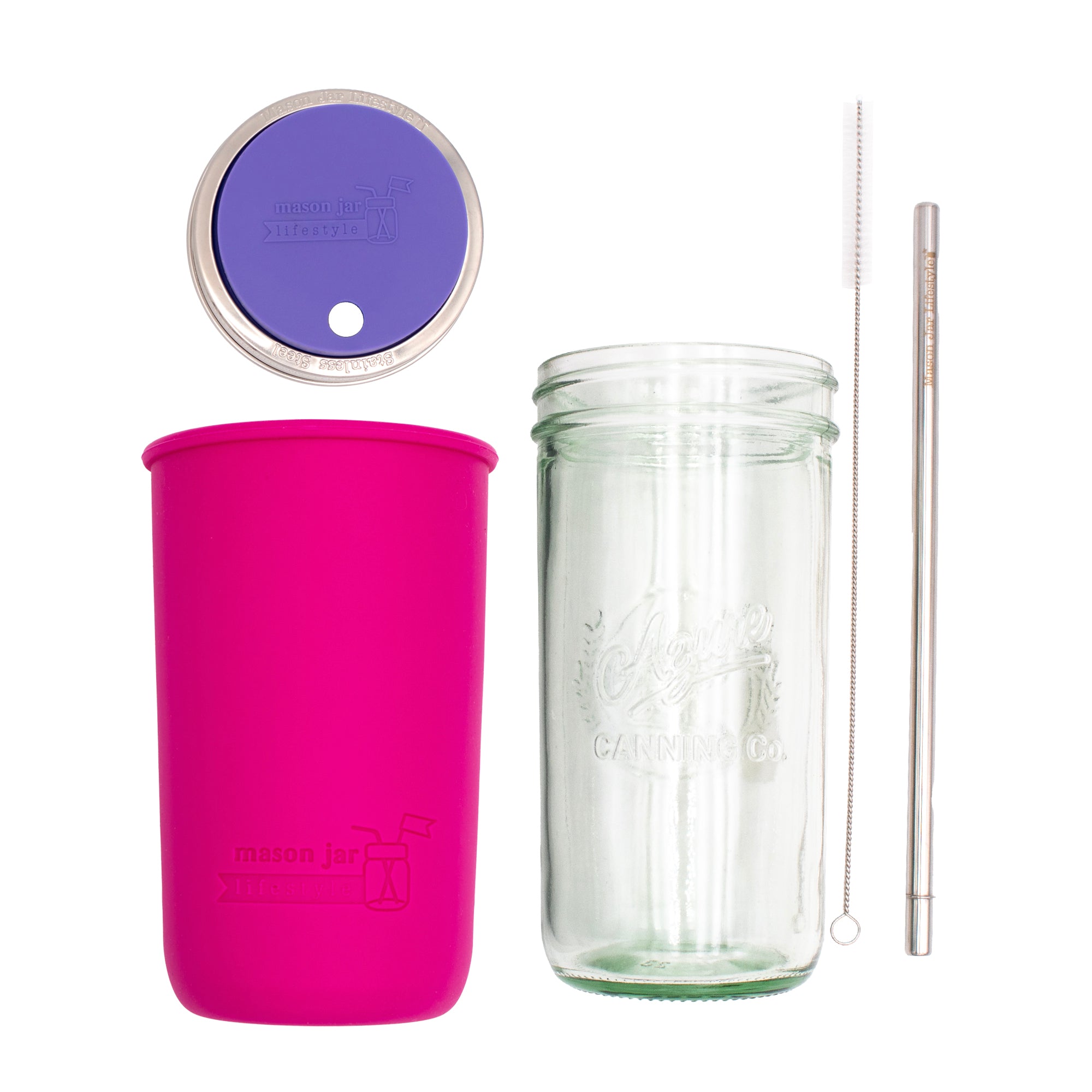 Mason Jar Lifestyle 24oz Pint & Half Water Bottle Travel Tumbler with Silicone Sleeve & Straw Lid