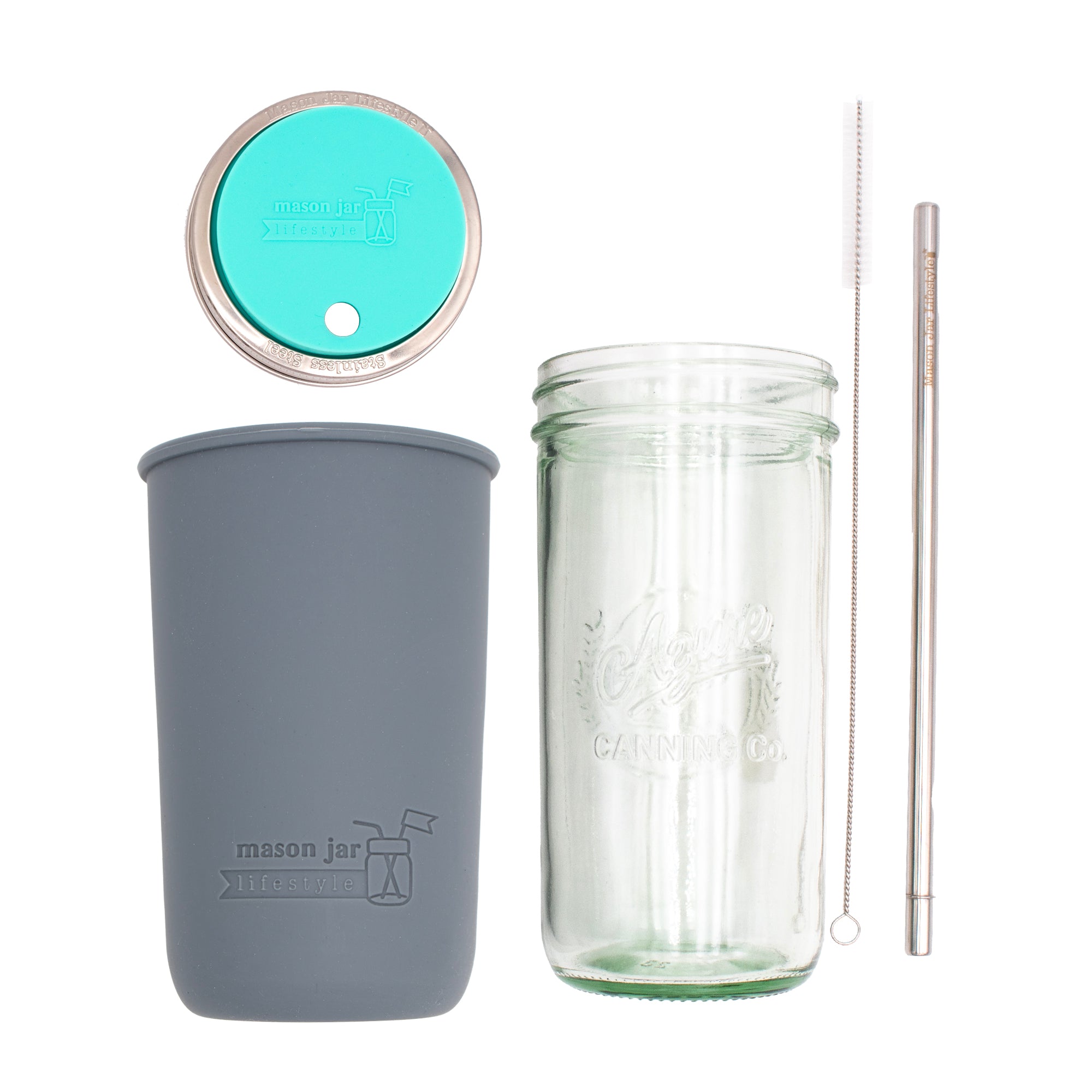 Mason Jar Lifestyle 24oz Pint & Half Water Bottle Travel Tumbler with Silicone Sleeve & Straw Lid