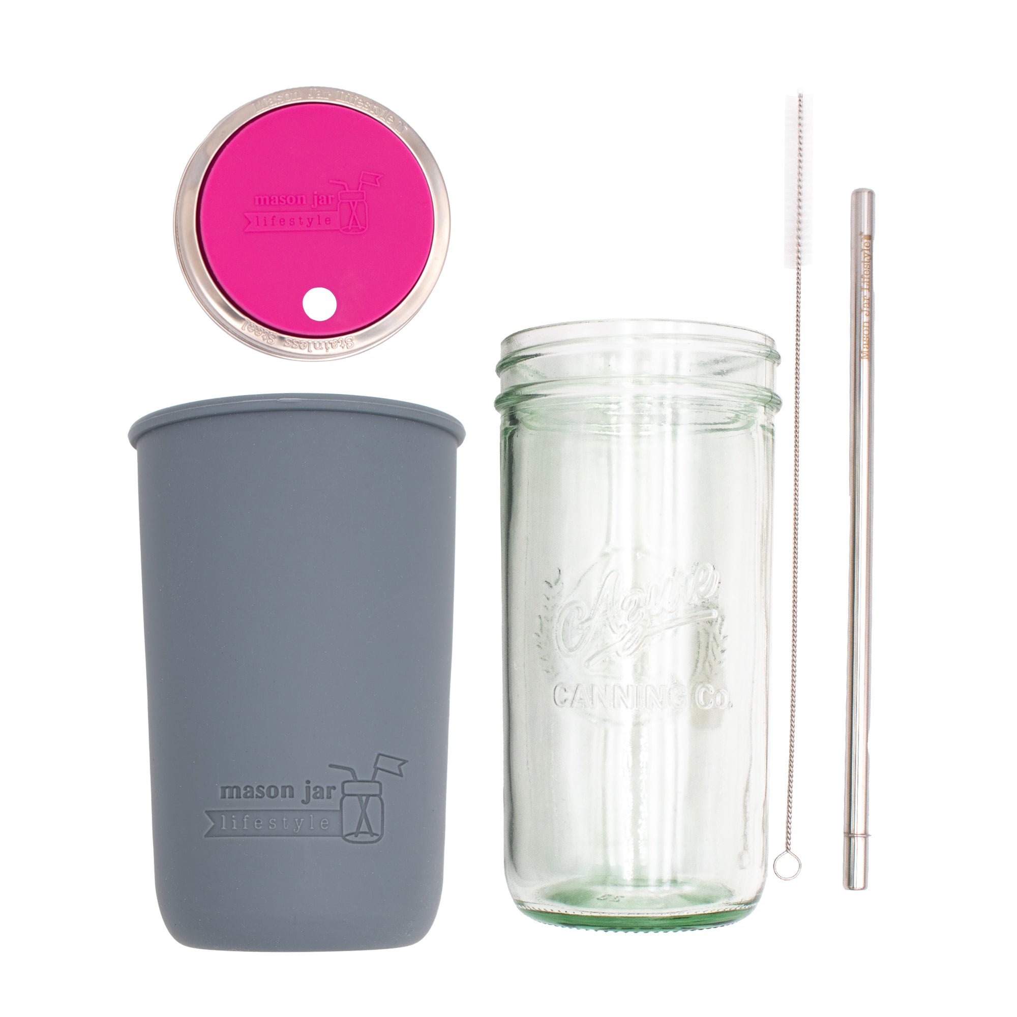 Mason Jar Lifestyle 24oz Pint & Half Water Bottle Travel Tumbler with Silicone Sleeve & Straw Lid
