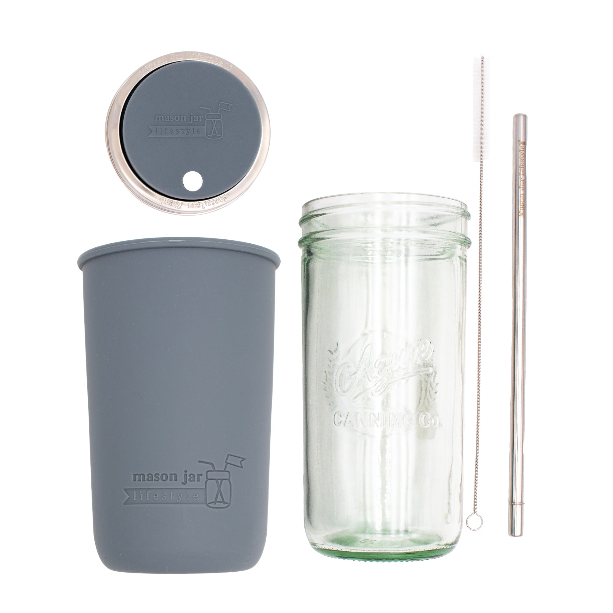 Mason Jar Lifestyle 24oz Pint & Half Water Bottle Travel Tumbler with Silicone Sleeve & Straw Lid