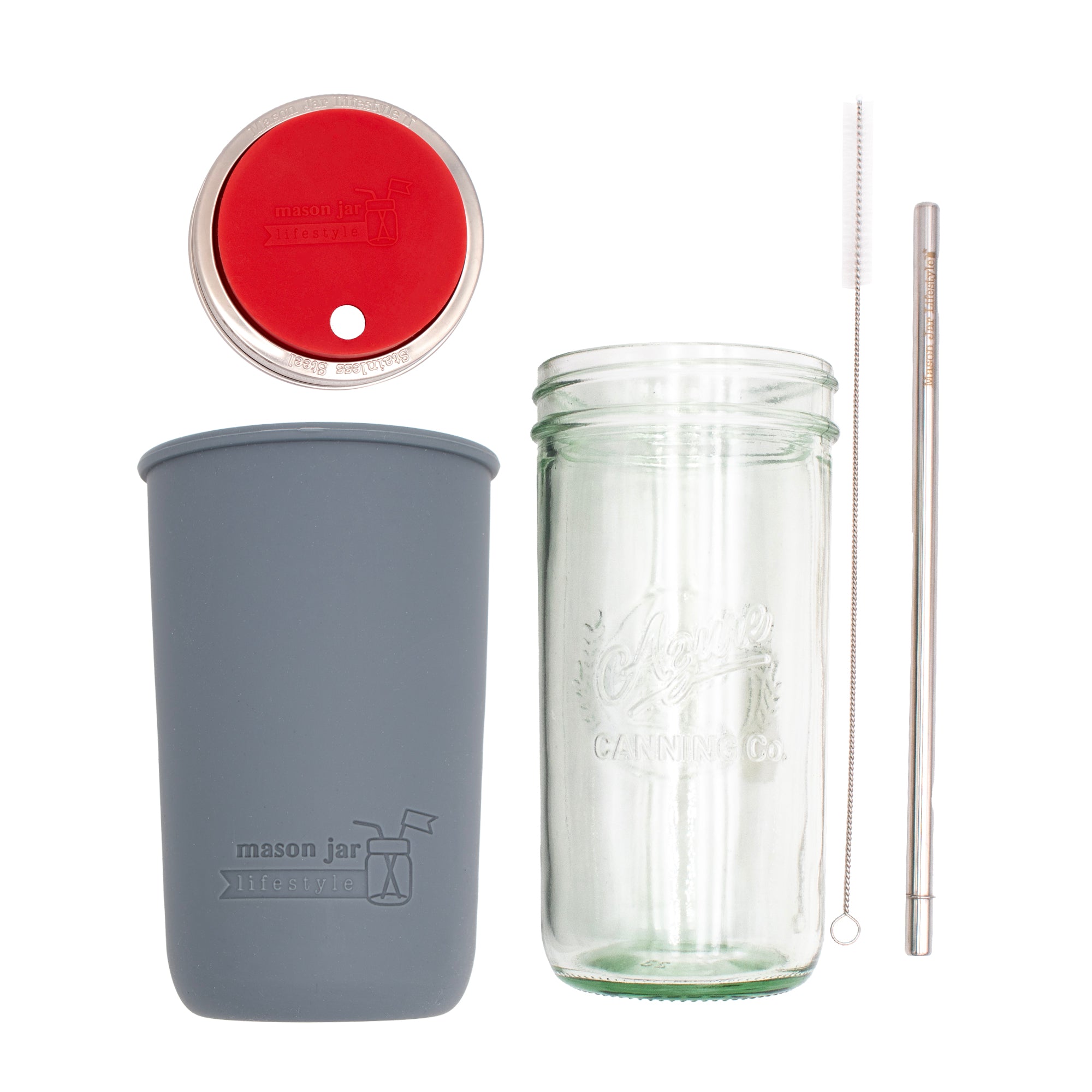 Mason Jar Lifestyle 24oz Pint & Half Water Bottle Travel Tumbler with Silicone Sleeve & Straw Lid