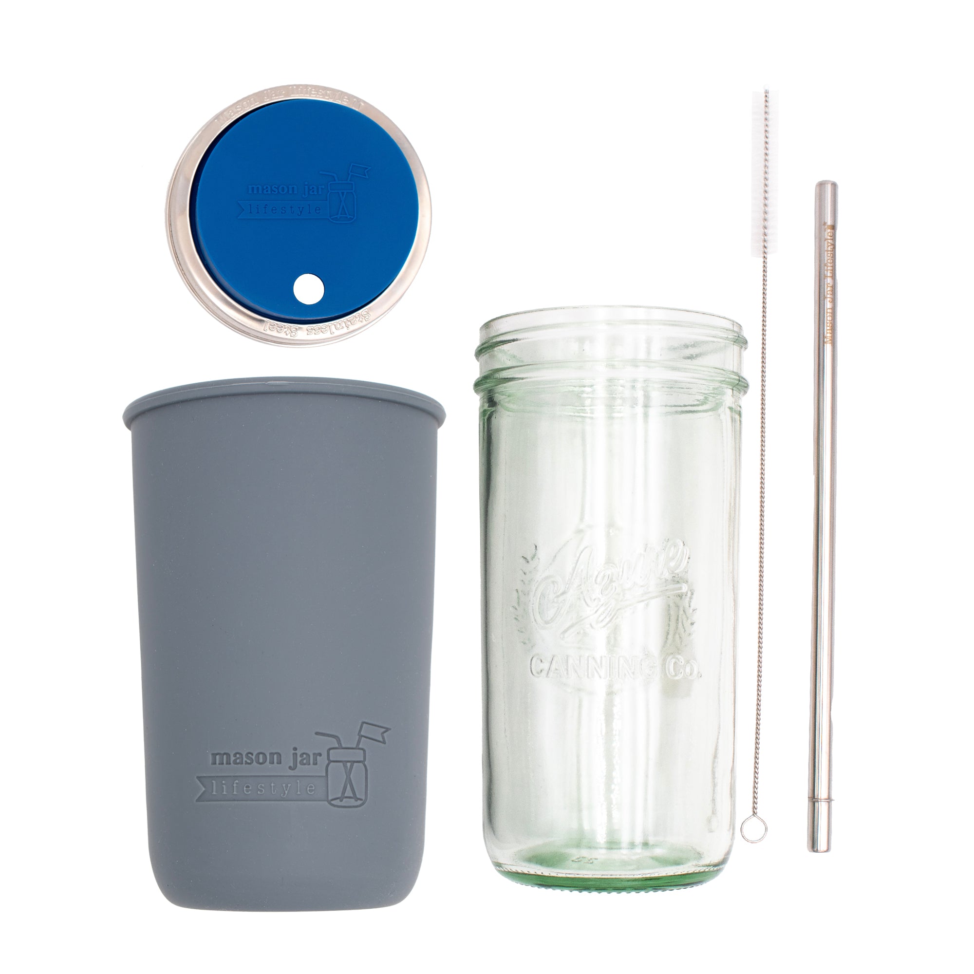 Mason Jar Lifestyle 24oz Pint & Half Water Bottle Travel Tumbler with Silicone Sleeve & Straw Lid