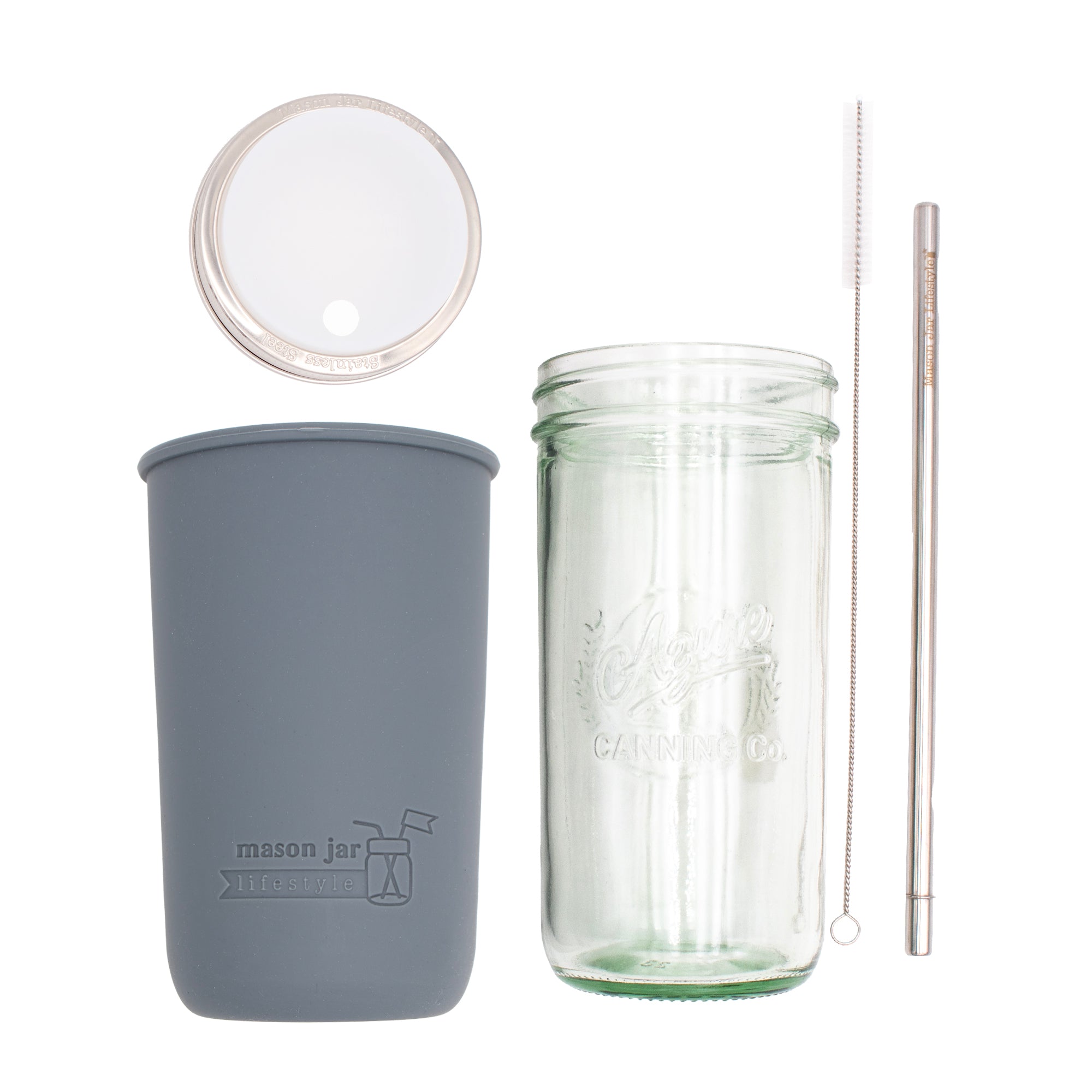 Mason Jar Lifestyle 24oz Pint & Half Water Bottle Travel Tumbler with Silicone Sleeve & Straw Lid