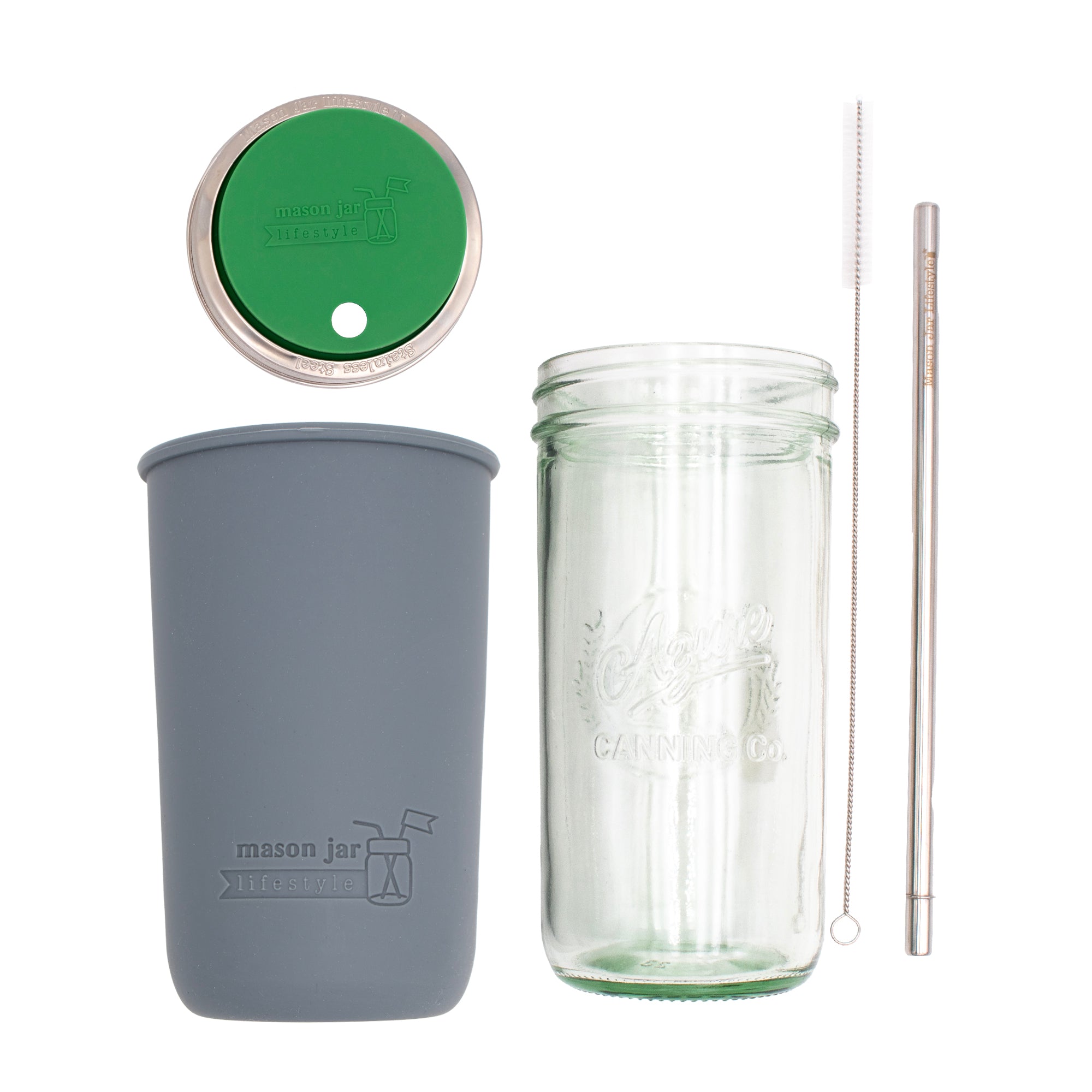 Mason Jar Lifestyle 24oz Pint & Half Water Bottle Travel Tumbler with Silicone Sleeve & Straw Lid