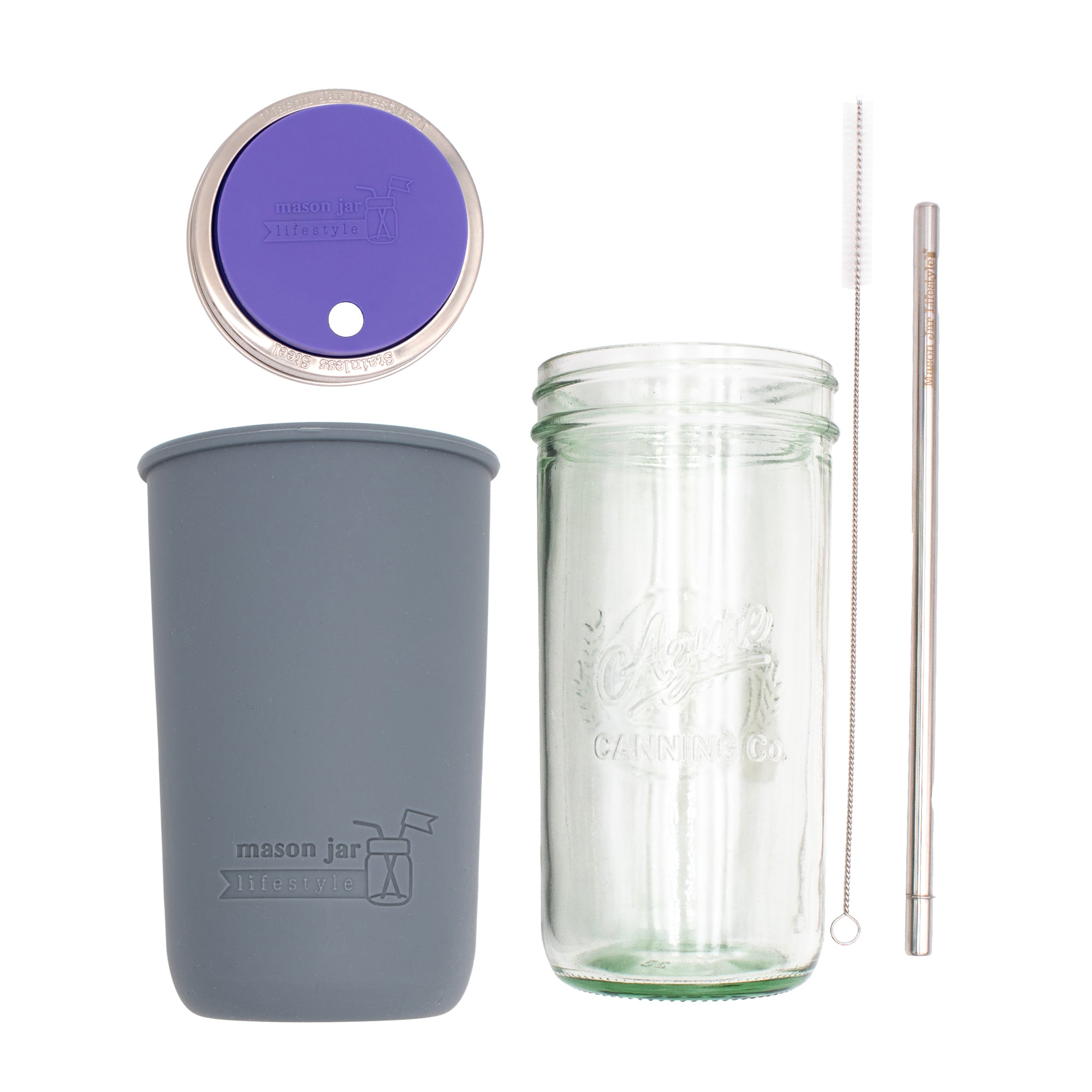 Mason Jar Lifestyle 24oz Pint & Half Water Bottle Travel Tumbler with Silicone Sleeve & Straw Lid