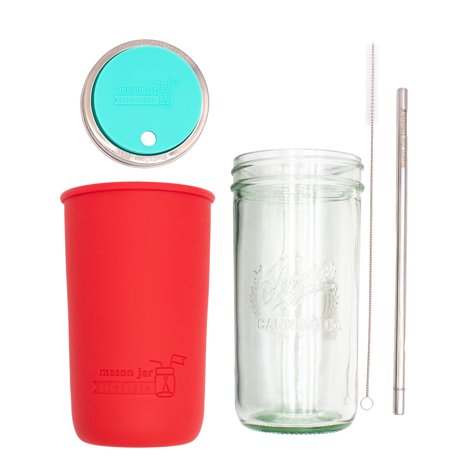 Mason Jar Lifestyle 24oz Pint & Half Water Bottle Travel Tumbler with Silicone Sleeve & Straw Lid