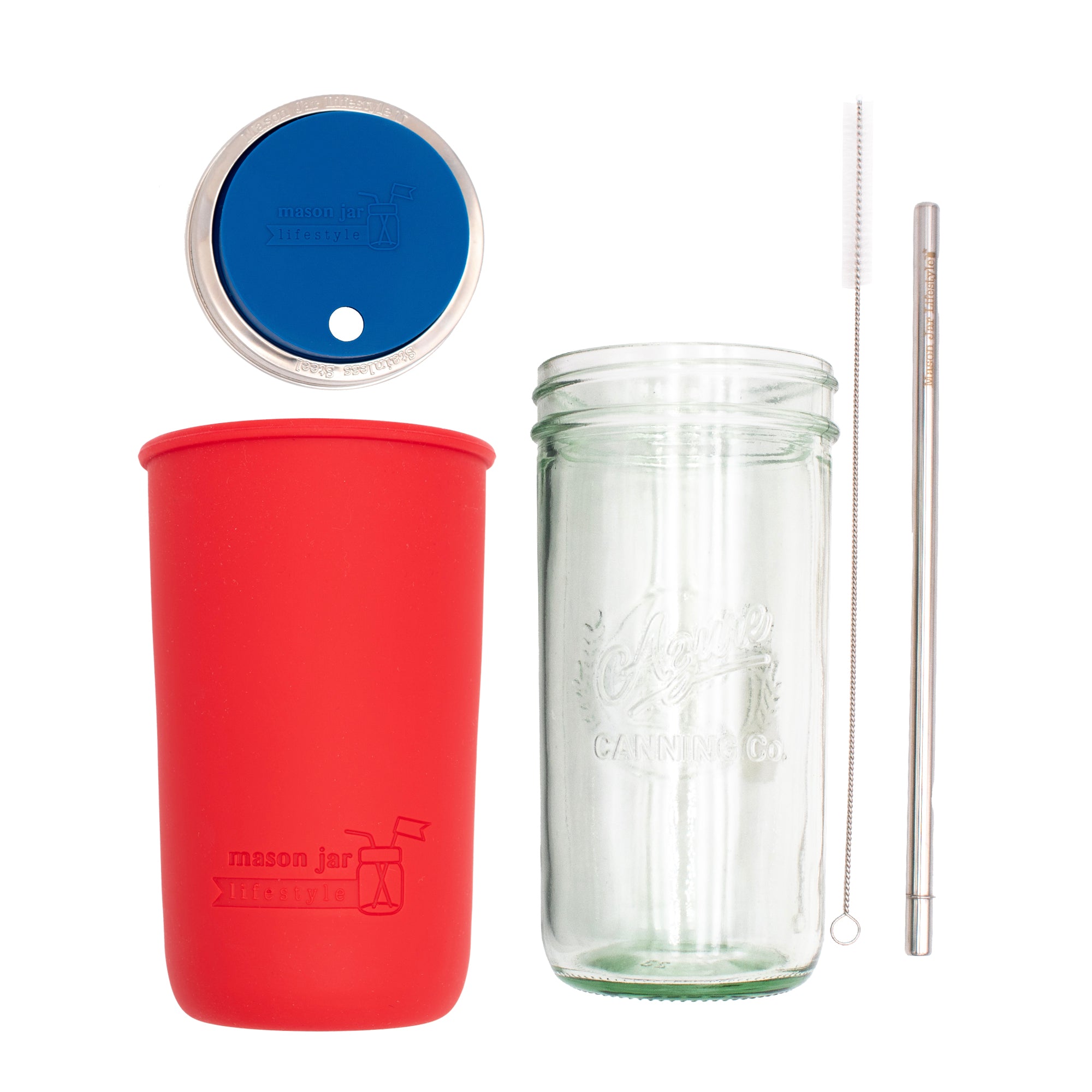 Mason Jar Lifestyle 24oz Pint & Half Water Bottle Travel Tumbler with Silicone Sleeve & Straw Lid