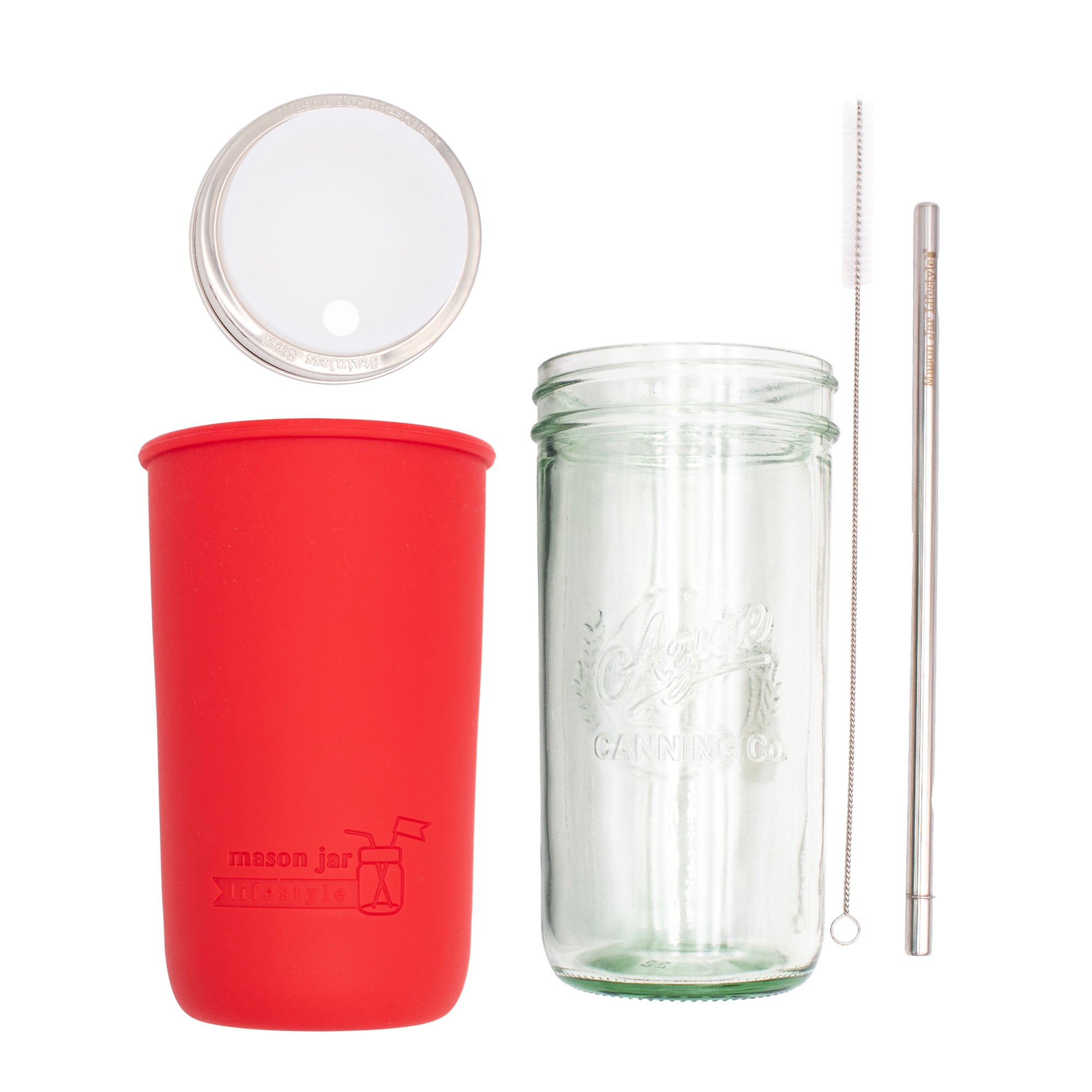 Mason Jar Lifestyle 24oz Pint & Half Water Bottle Travel Tumbler with Silicone Sleeve & Straw Lid