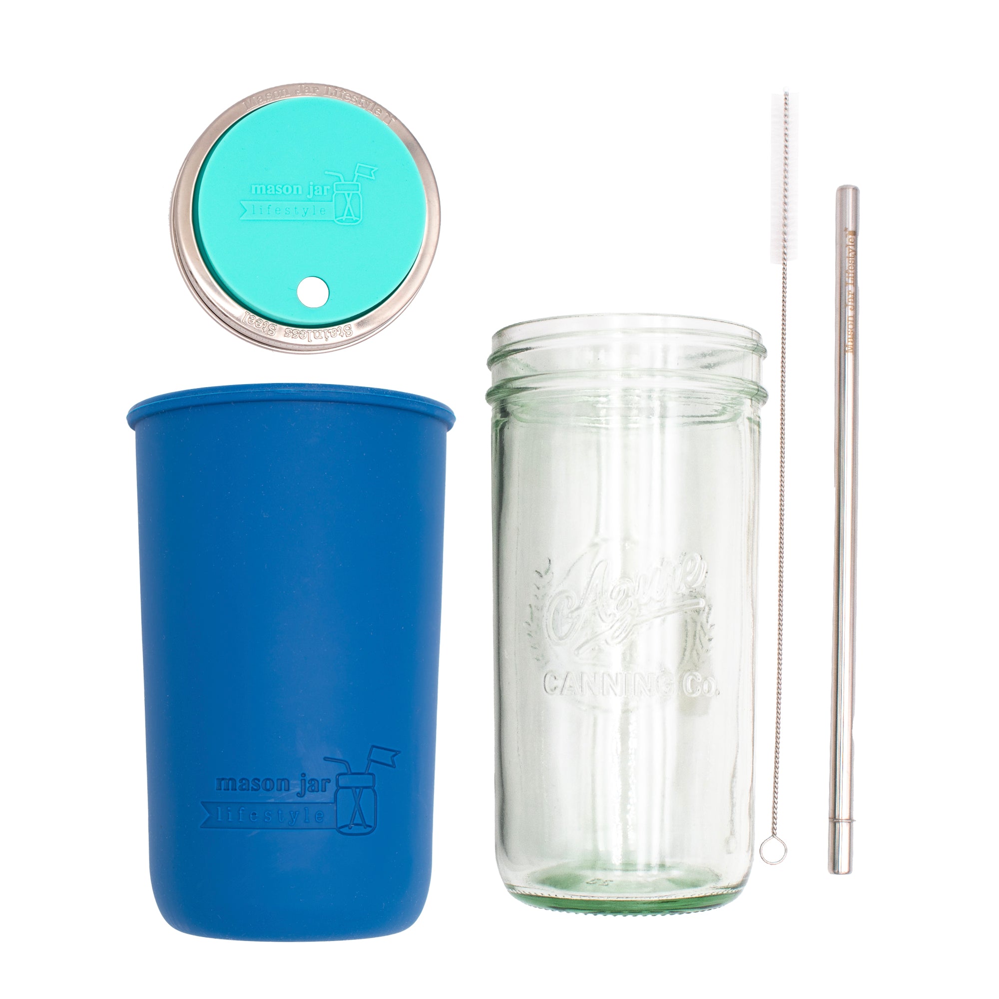 Mason Jar Lifestyle 24oz Pint & Half Water Bottle Travel Tumbler with Silicone Sleeve & Straw Lid